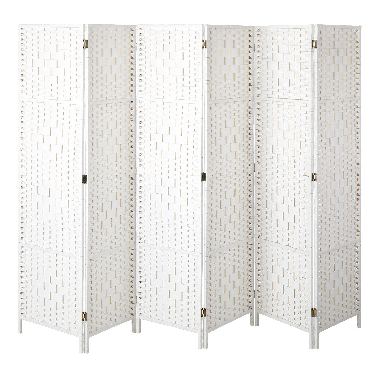 Oikiture 6 Panel Room Divider Screen Privacy Dividers Woven Wood Folding White - Sunyee
