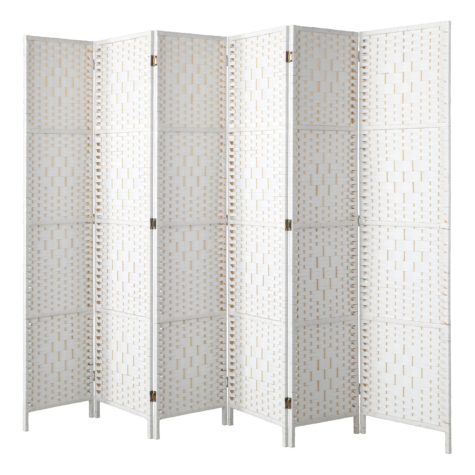 Oikiture 6 Panel Room Divider Screen Privacy Dividers Woven Wood Folding White - Sunyee