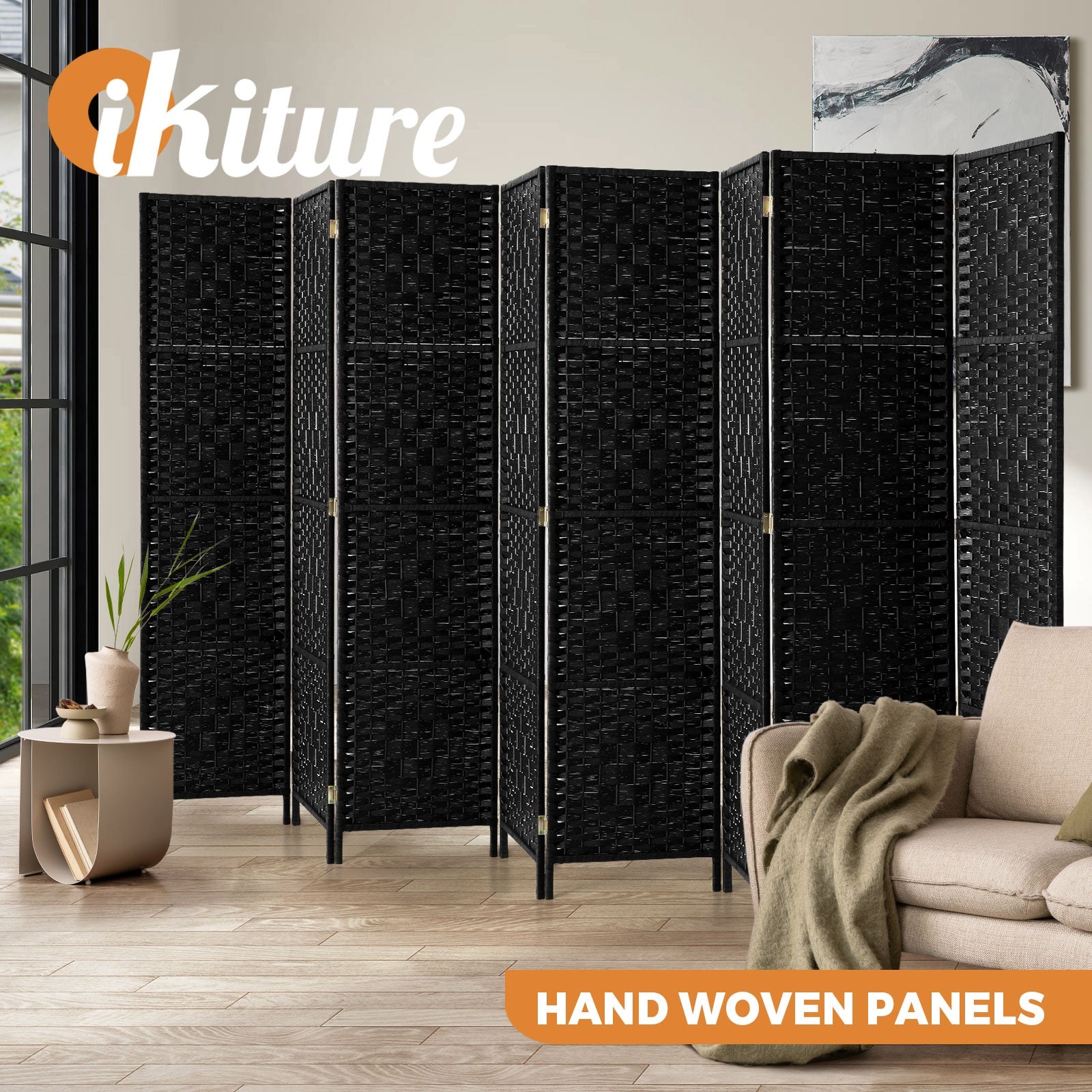 Oikiture 4/6/8 Panel Room Divider Privacy Screen Dividers Woven Wood Fold Stand - Sunyee