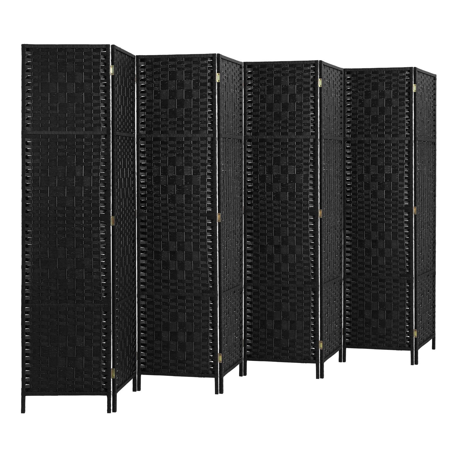 Oikiture 8 Panel Room Divider Screen Privacy Dividers Woven Wood Folding Black - Sunyee
