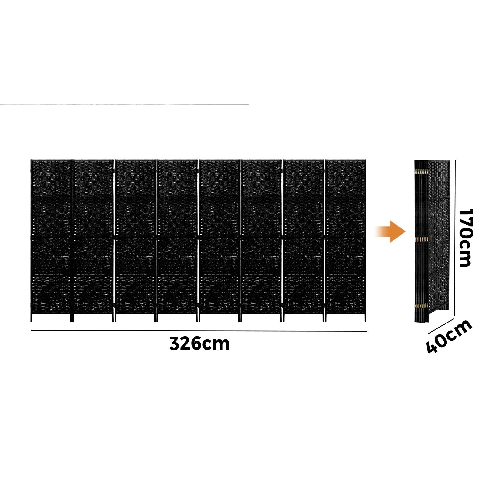 Oikiture 8 Panel Room Divider Screen Privacy Dividers Woven Wood Folding Black - Sunyee