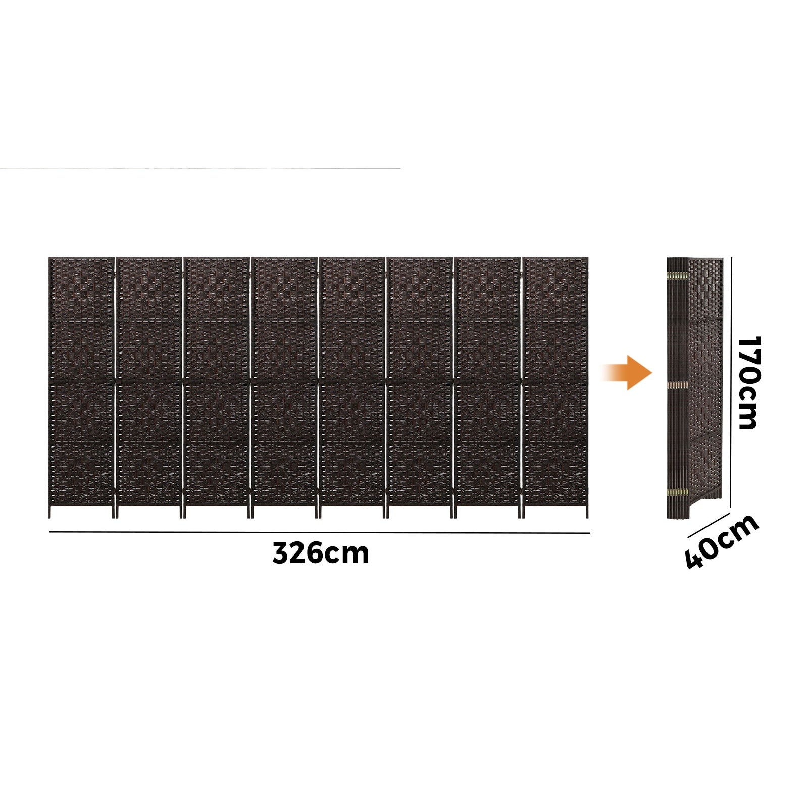 Oikiture 8 Panel Room Divider Screen Privacy Dividers Woven Wood Folding Brown - Sunyee