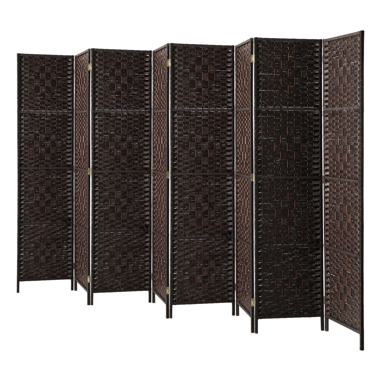 Oikiture 8 Panel Room Divider Screen Privacy Dividers Woven Wood Folding Brown - Sunyee