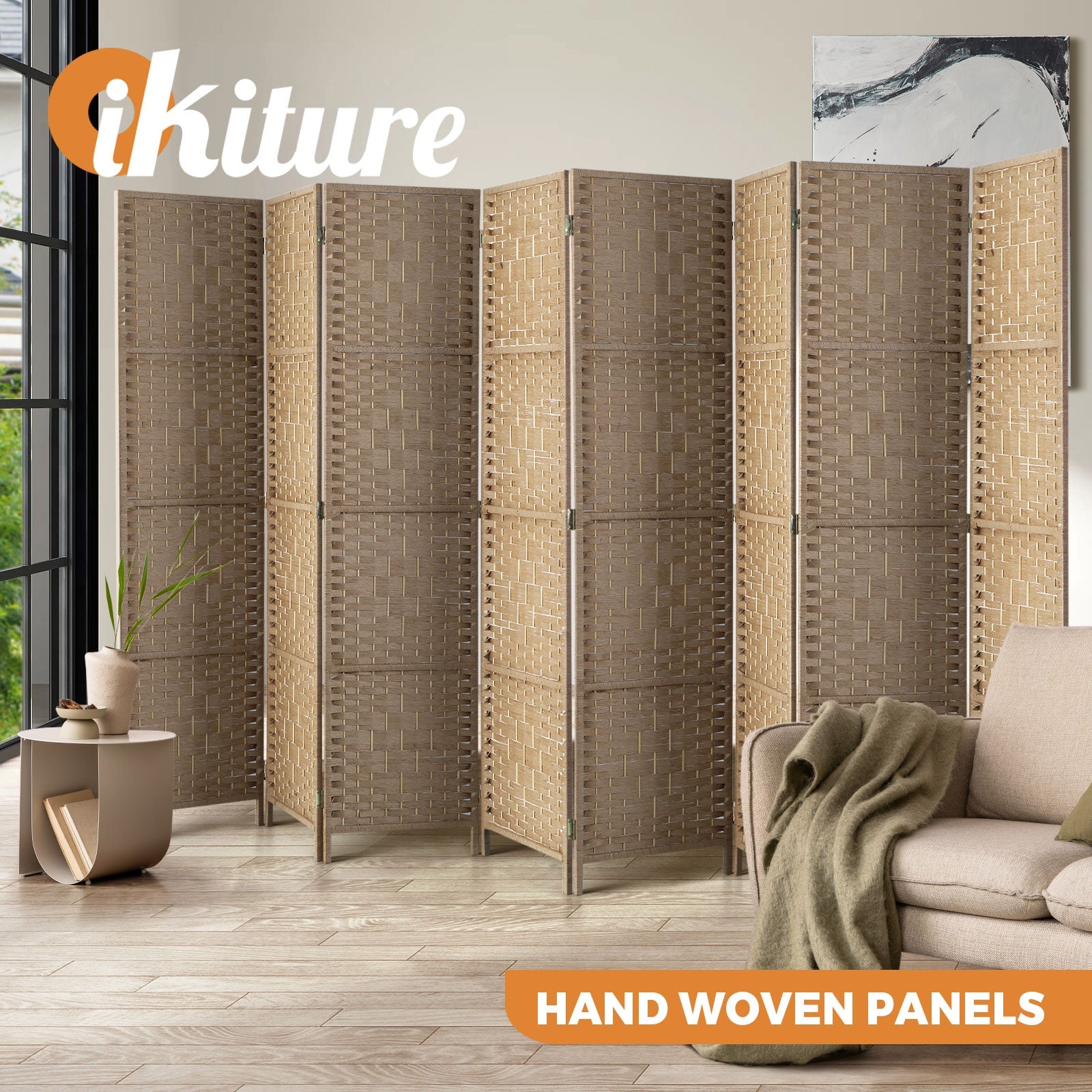 Oikiture 4/6/8 Panel Room Divider Privacy Screen Dividers Woven Wood Fold Stand - Sunyee