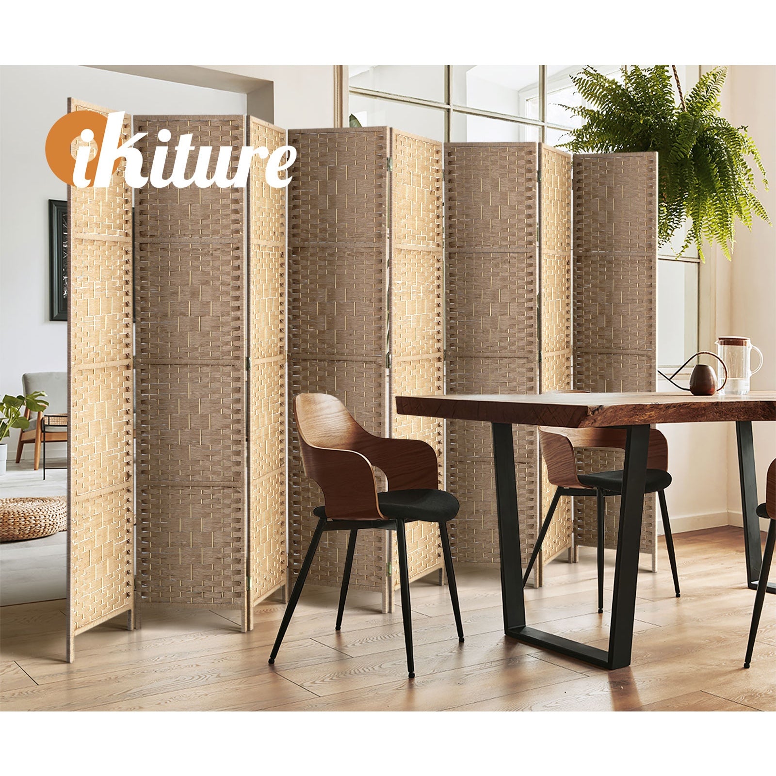 Oikiture 8 Panel Room Divider Privacy Screen Dividers Woven Wood Fold Stand - Sunyee