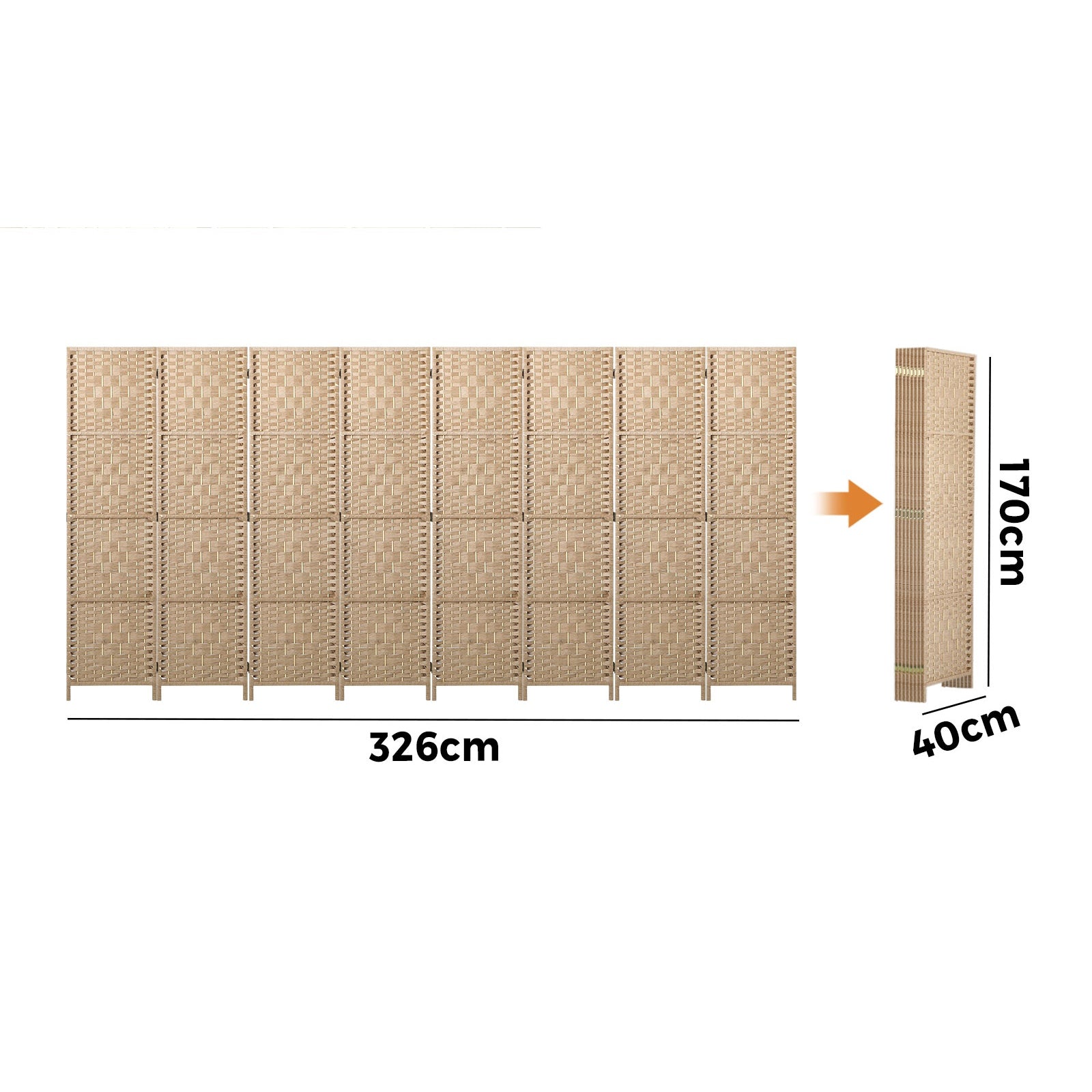 Oikiture 8 Panel Room Divider Privacy Screen Dividers Woven Wood Fold Stand - Sunyee