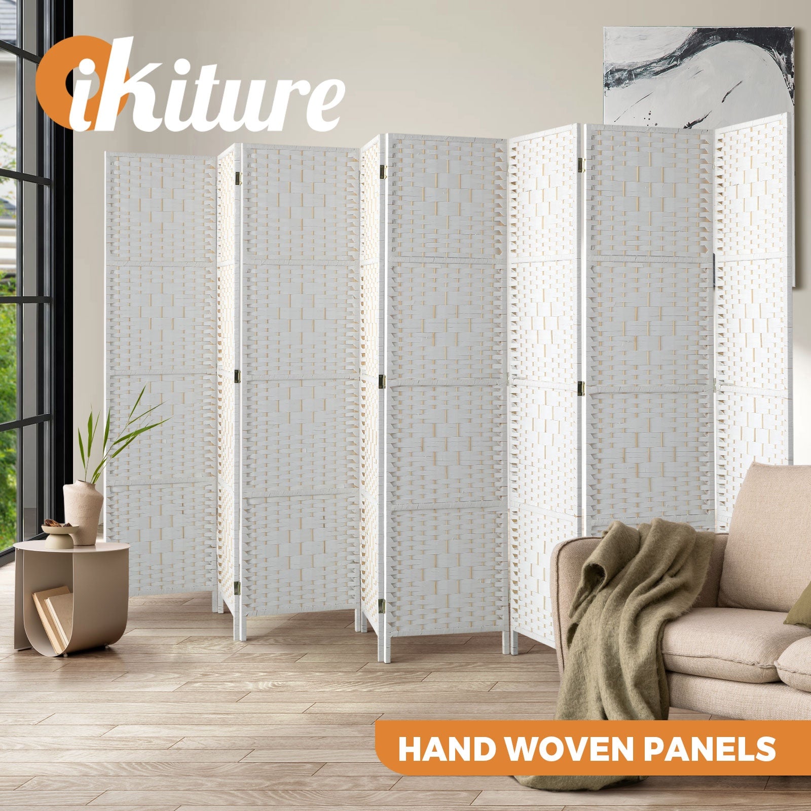 Oikiture 4/6/8 Panel Room Divider Privacy Screen Dividers Woven Wood Fold Stand - Sunyee