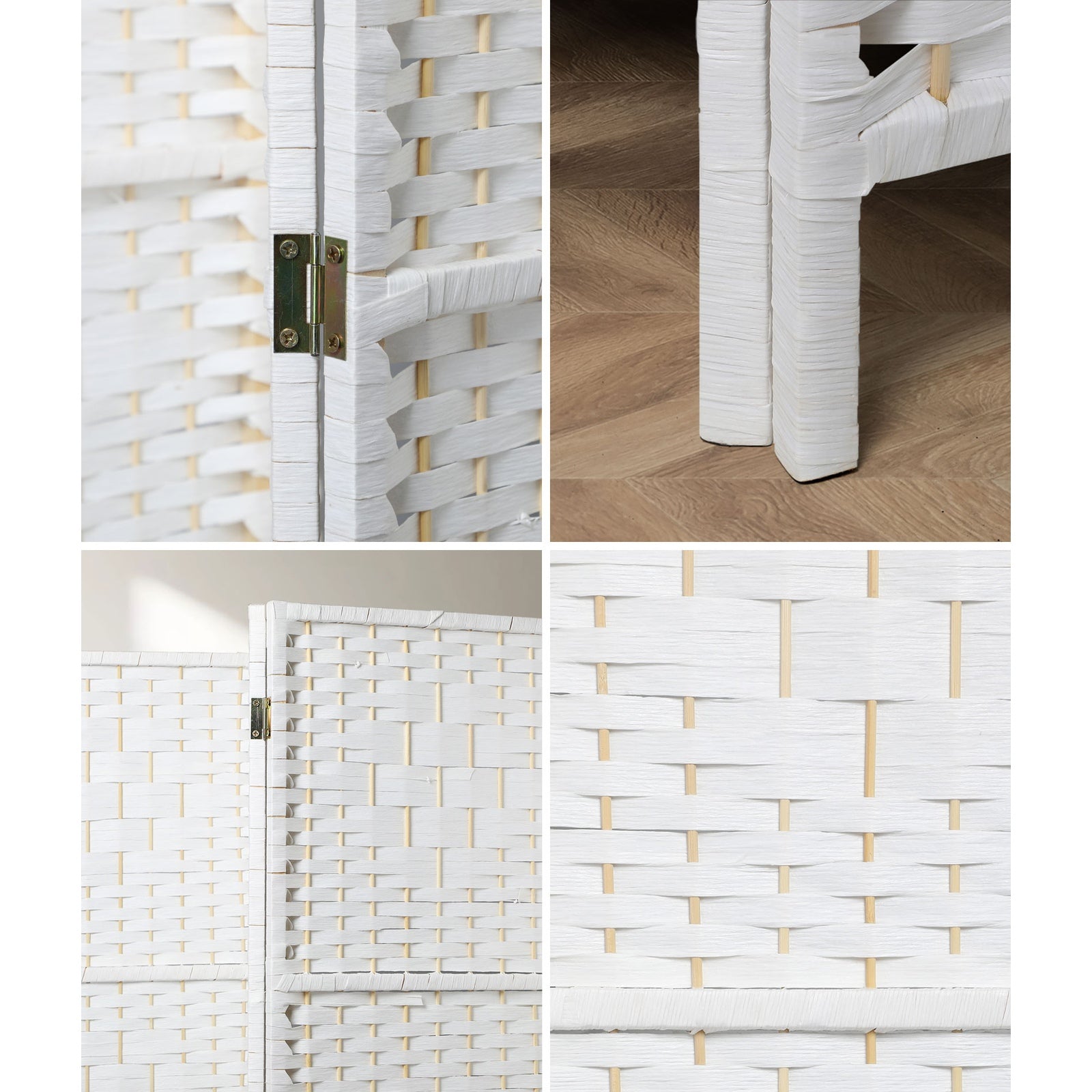 Oikiture 8 Panel Room Divider Screen Privacy Dividers Woven Wood Folding White - Sunyee