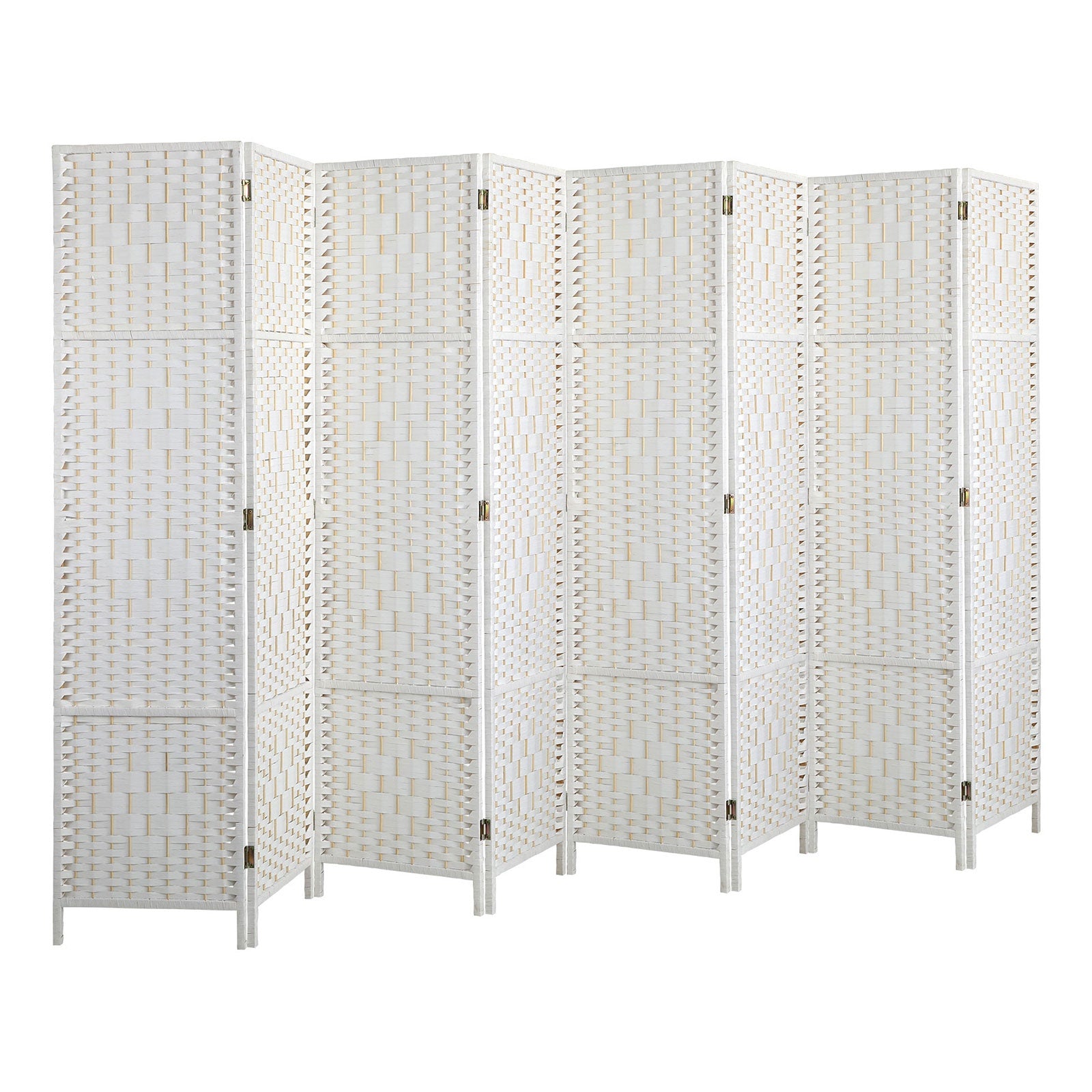 Oikiture 8 Panel Room Divider Screen Privacy Dividers Woven Wood Folding White - Sunyee
