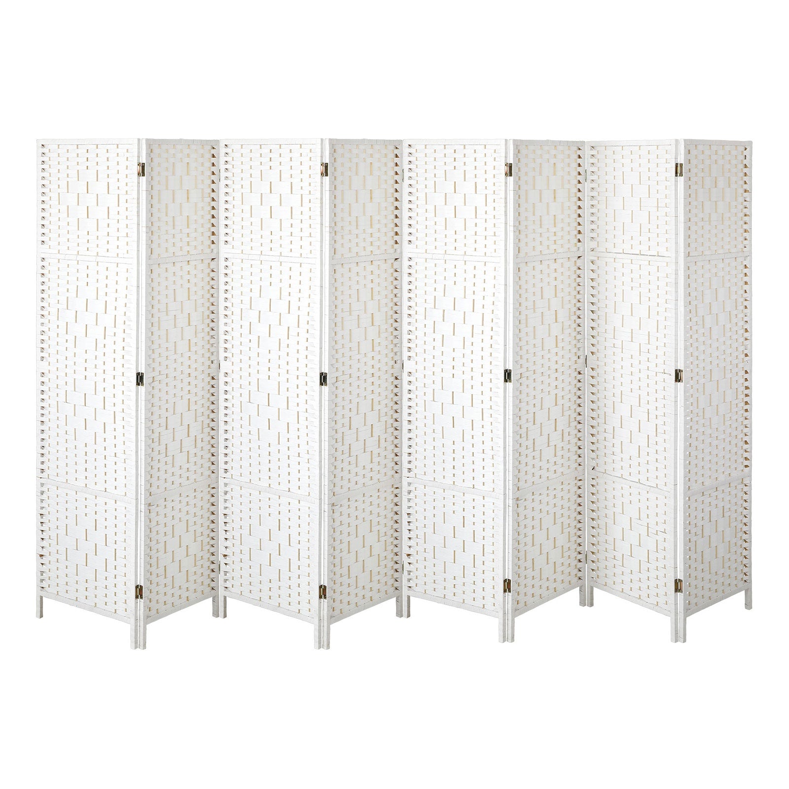 Oikiture 8 Panel Room Divider Screen Privacy Dividers Woven Wood Folding White - Sunyee