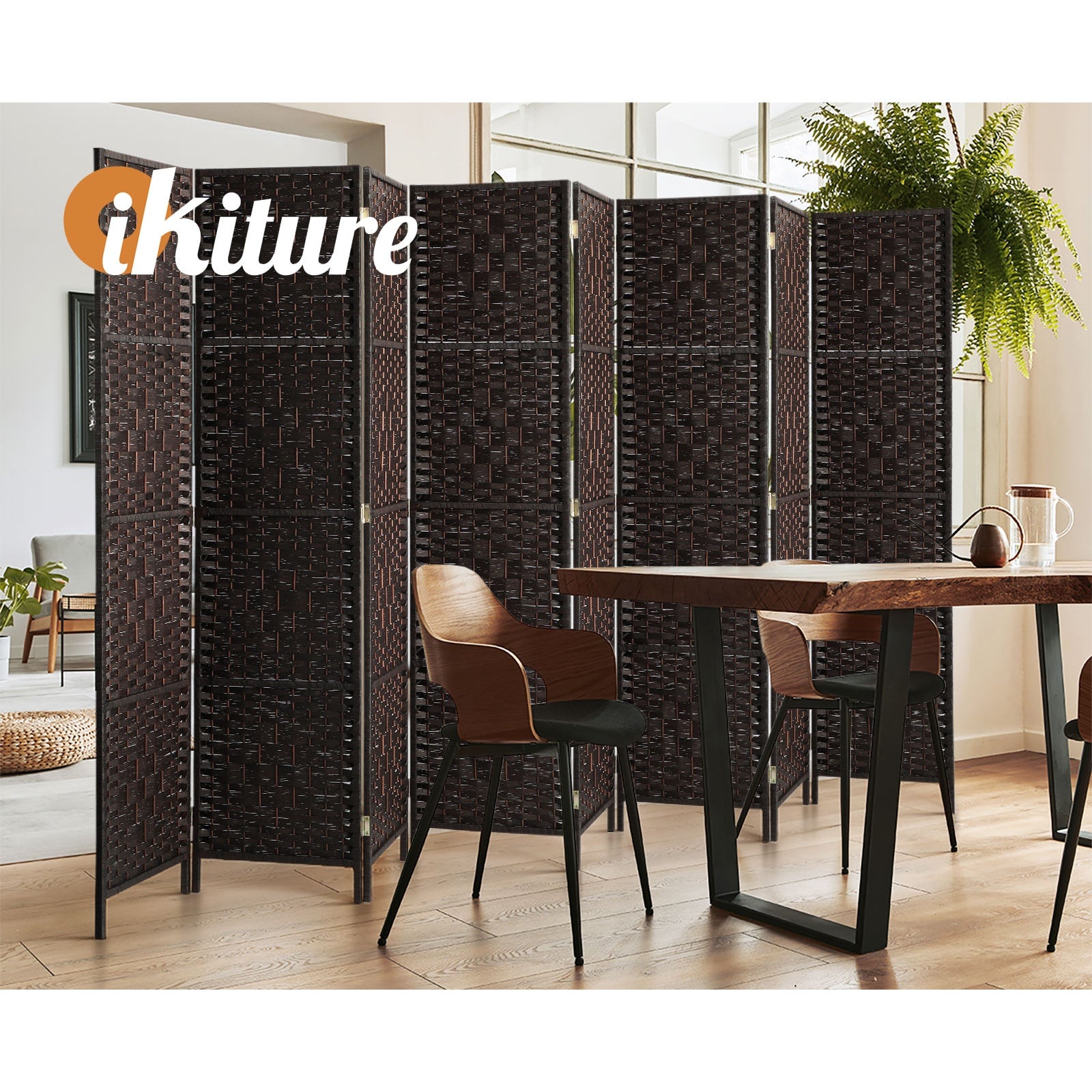 Oikiture 4/6/8 Panel Room Divider Privacy Screen Dividers Woven Wood Fold Stand - Sunyee
