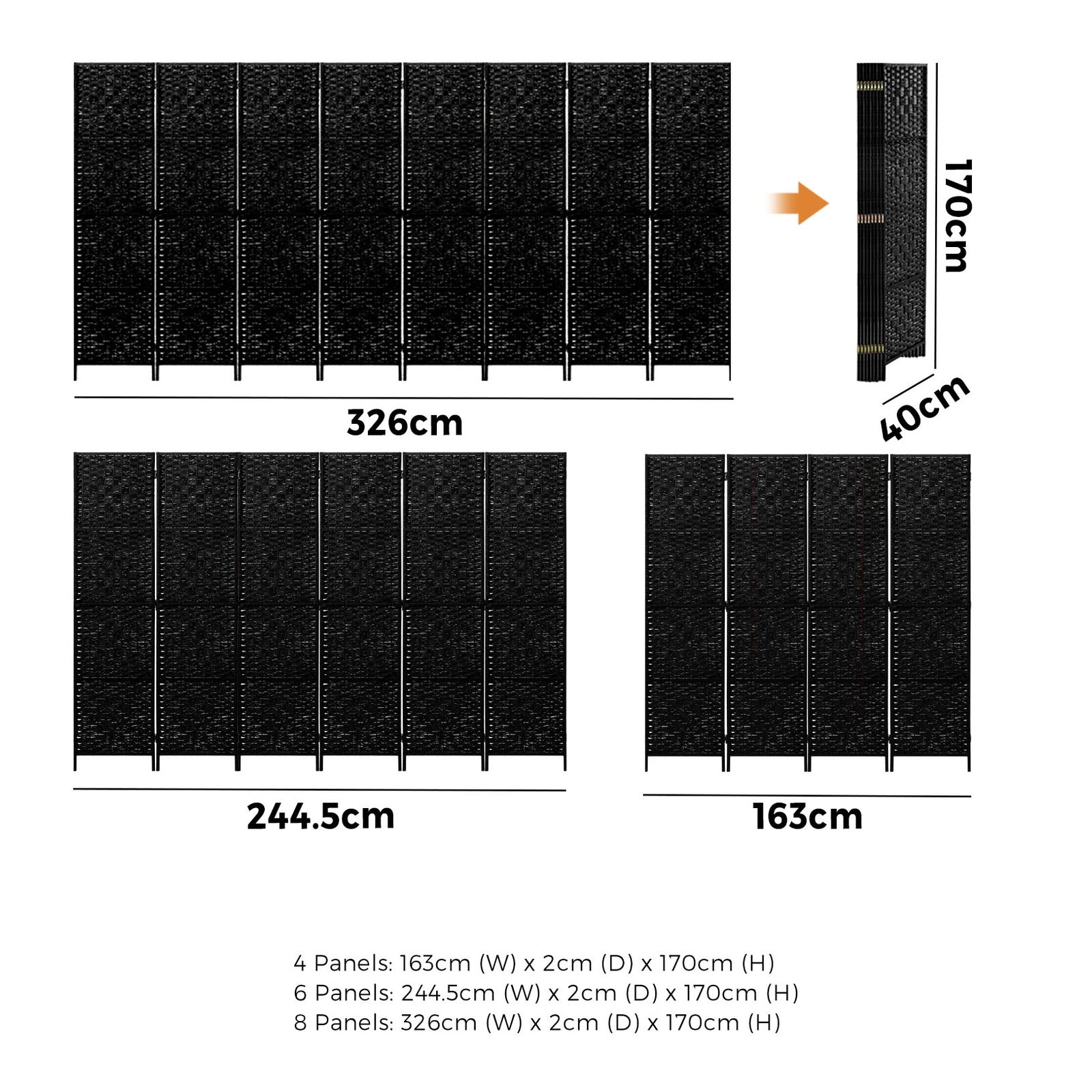 Oikiture 4/6/8 Panel Room Divider Privacy Screen Dividers Woven Wood Fold Stand - Sunyee