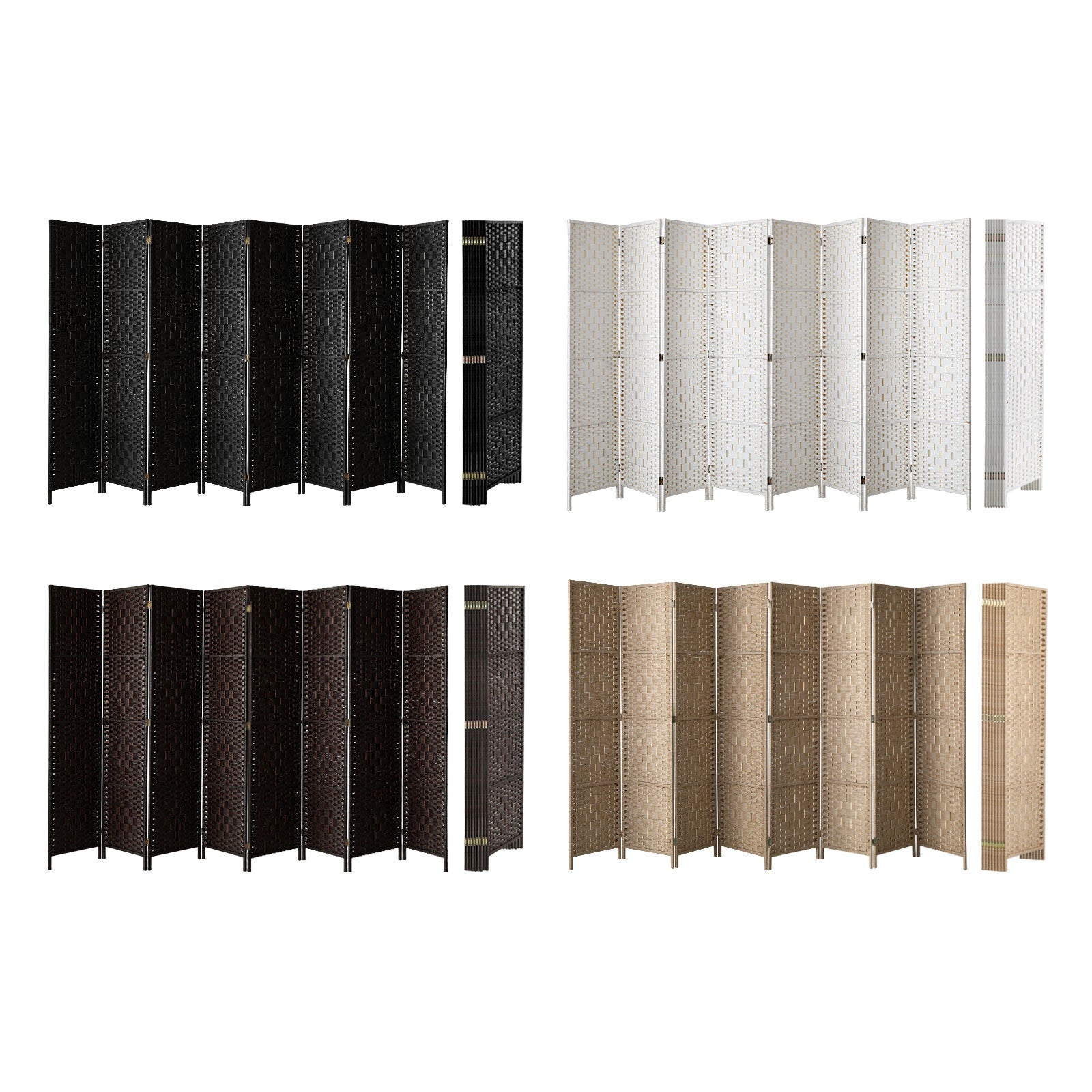 Oikiture 4/6/8 Panel Room Divider Privacy Screen Dividers Woven Wood Fold Stand - Sunyee