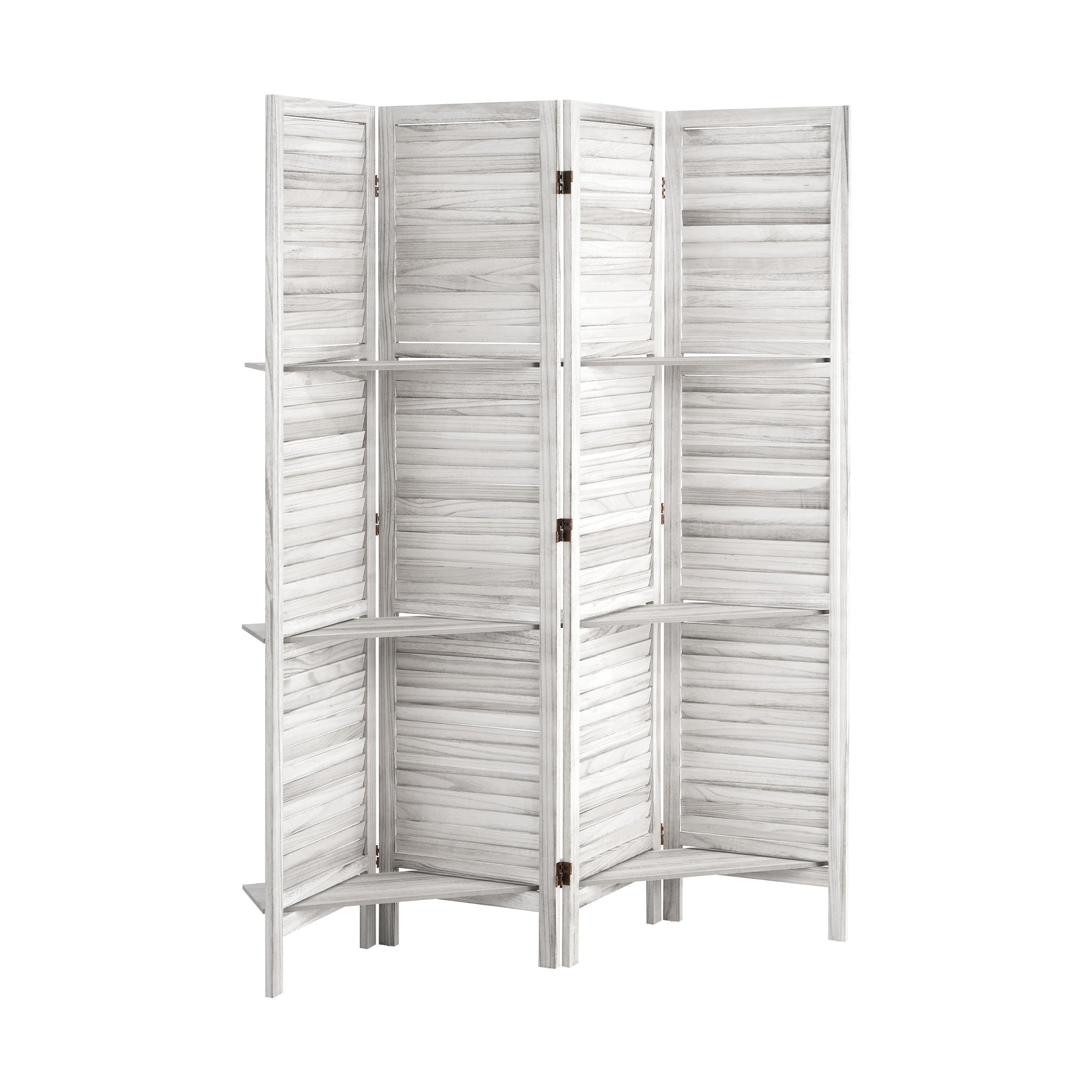 Oikiture 4 Panel Room Divider Privacy Screen With Shelves Timber Wooden White - Sunyee