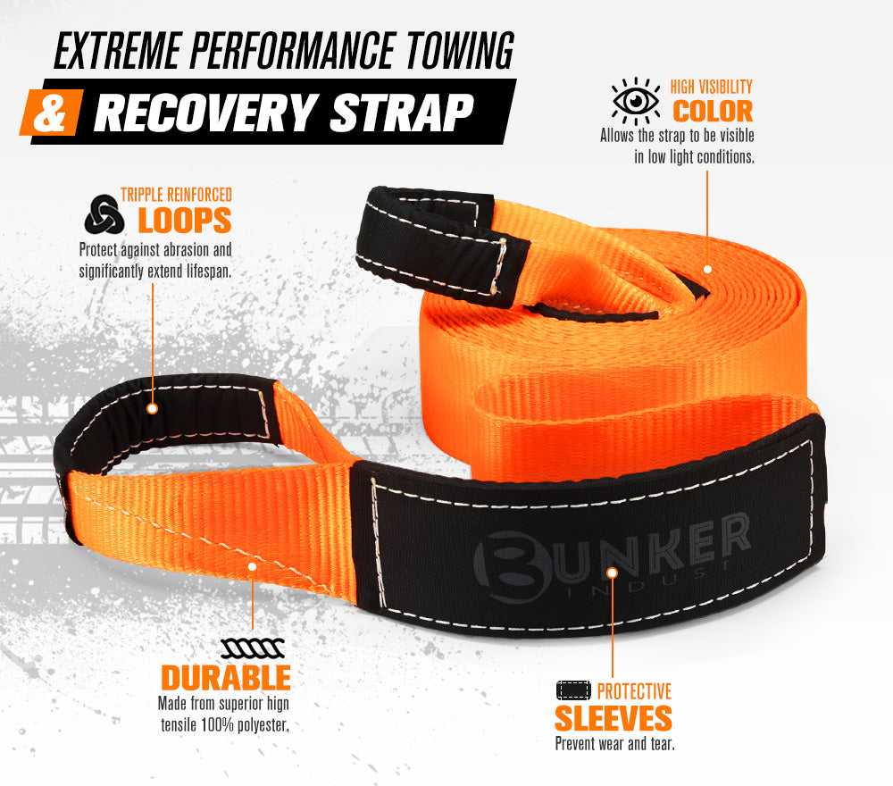 8PC Recovery Kit 9M Kinetic Rope Snatch Strap Hitch Receiver Shackles - Sunyee