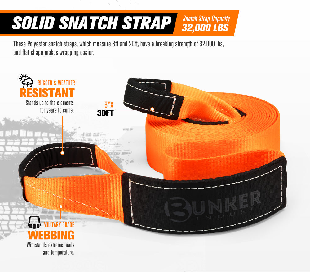 8PC Recovery Kit 9M Kinetic Rope Snatch Strap Hitch Receiver Shackles - Sunyee