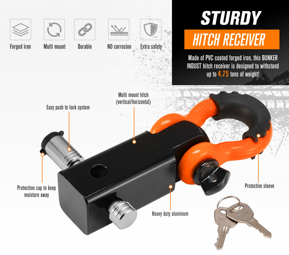 8PC Recovery Kit 9M Kinetic Rope Snatch Strap Hitch Receiver Shackles - Sunyee