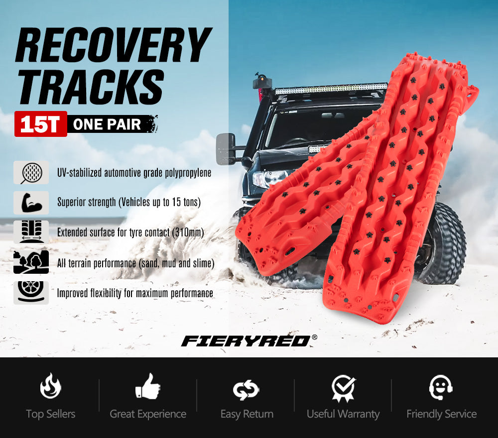 Fieryred Recovery Tracks 15T Board 4WD Vehicle Sand/Snow/Mud 1 Pair Red - Sunyee