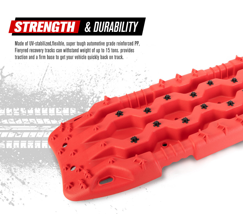 Fieryred Recovery Tracks 15T Board 4WD Vehicle Sand/Snow/Mud 1 Pair Red - Sunyee
