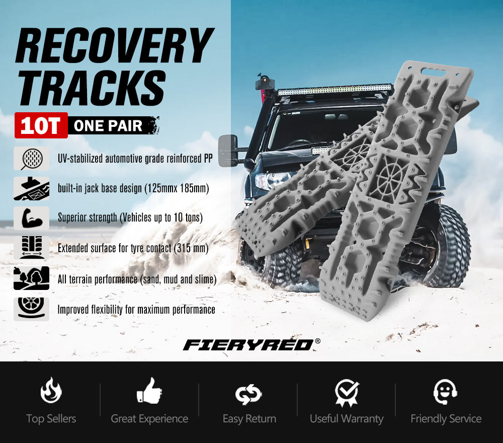 Fieryred Recovery Tracks Board 10T Sand Mud Snow Grass 4WD Accessory Grey 1Pair - Sunyee