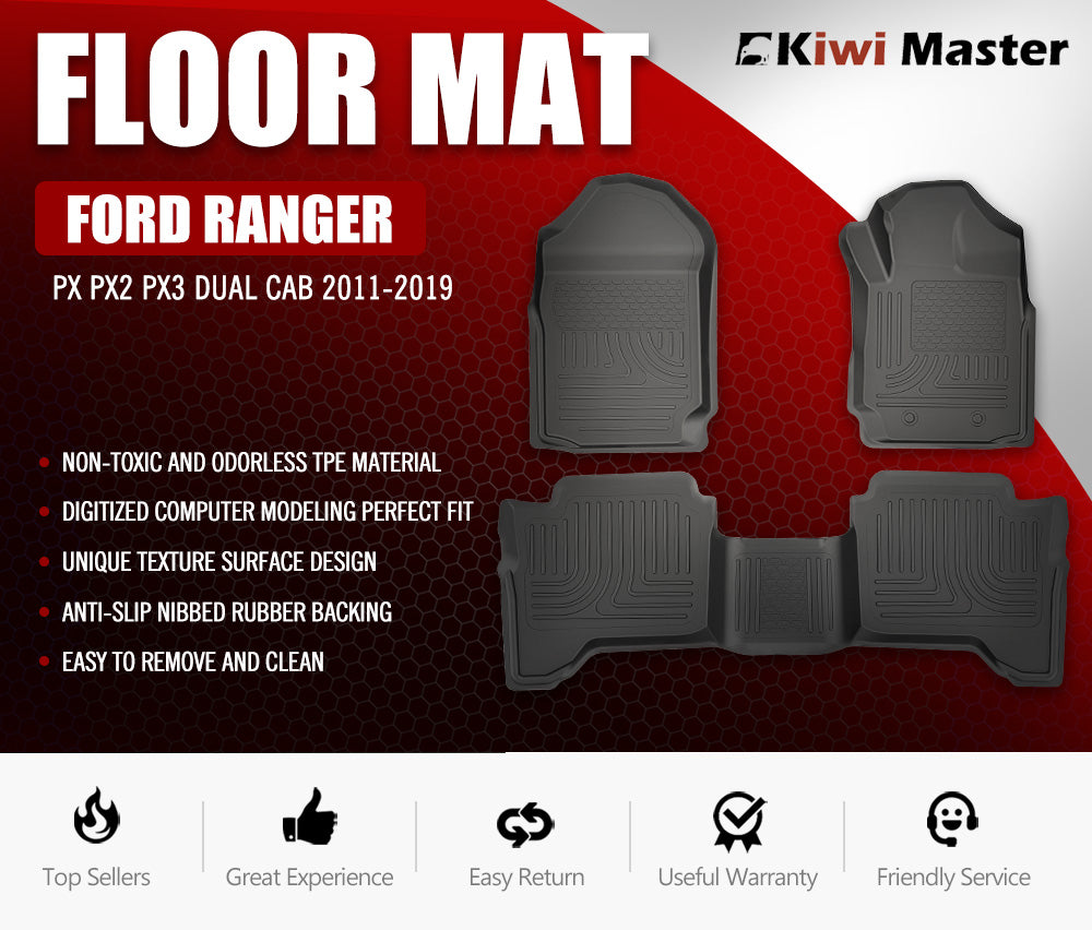 3D TPE Floor Mats for Ford Ranger Wildtrak Raptor PX PX2 PX3 2011-ON - Sunyee
