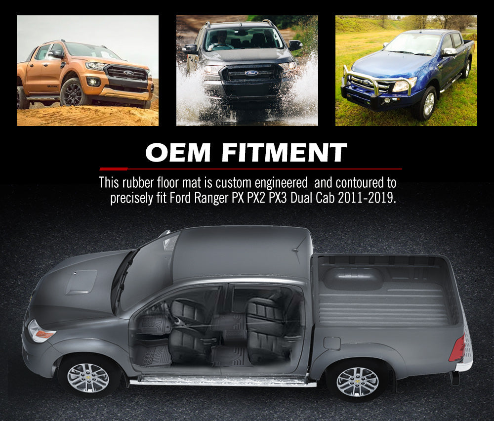 3D TPE Floor Mats for Ford Ranger Wildtrak Raptor PX PX2 PX3 2011-ON - Sunyee