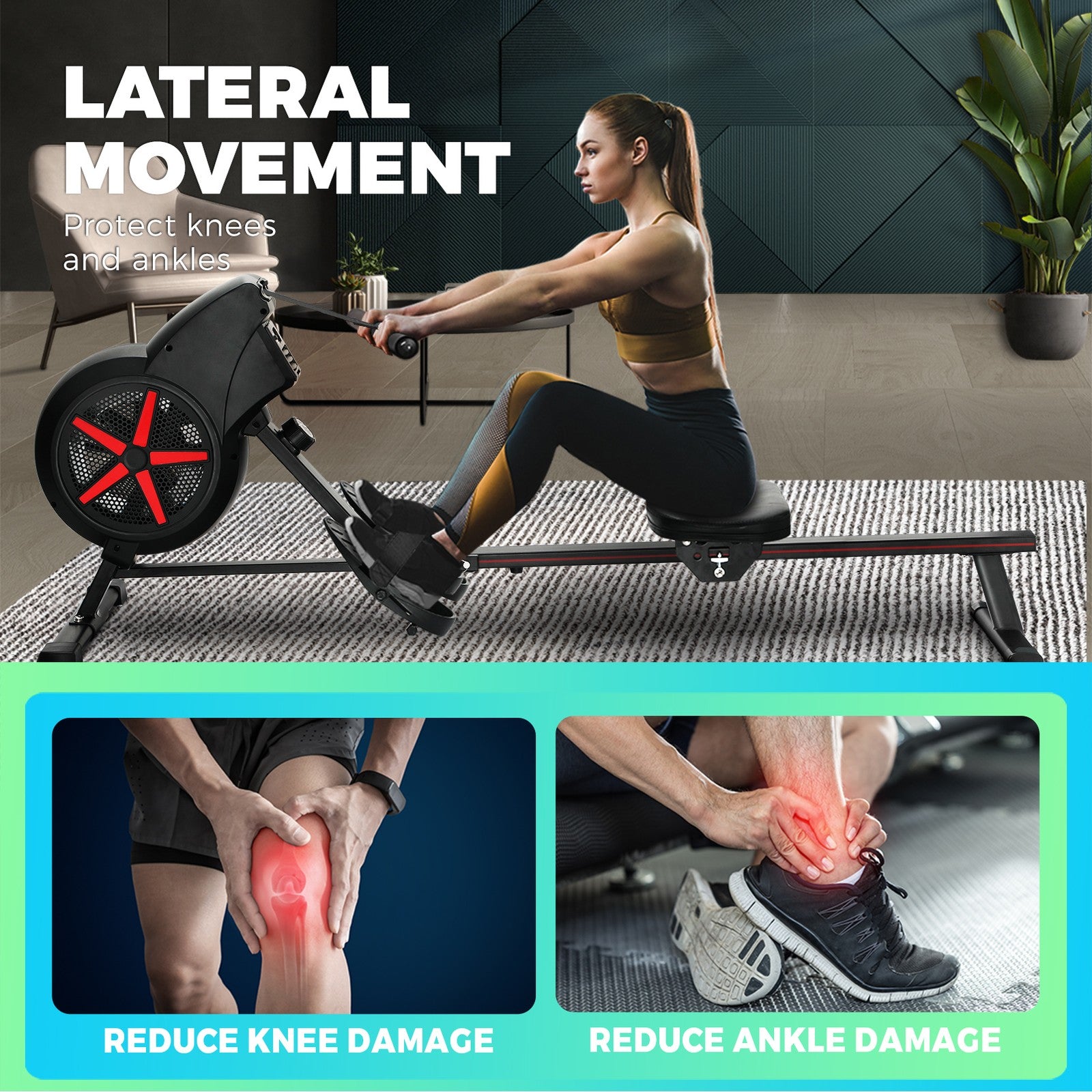 Finex Rowing Machine Rower Air Resistance Exercise Fitness Gym Home Cardio LCD - Sunyee