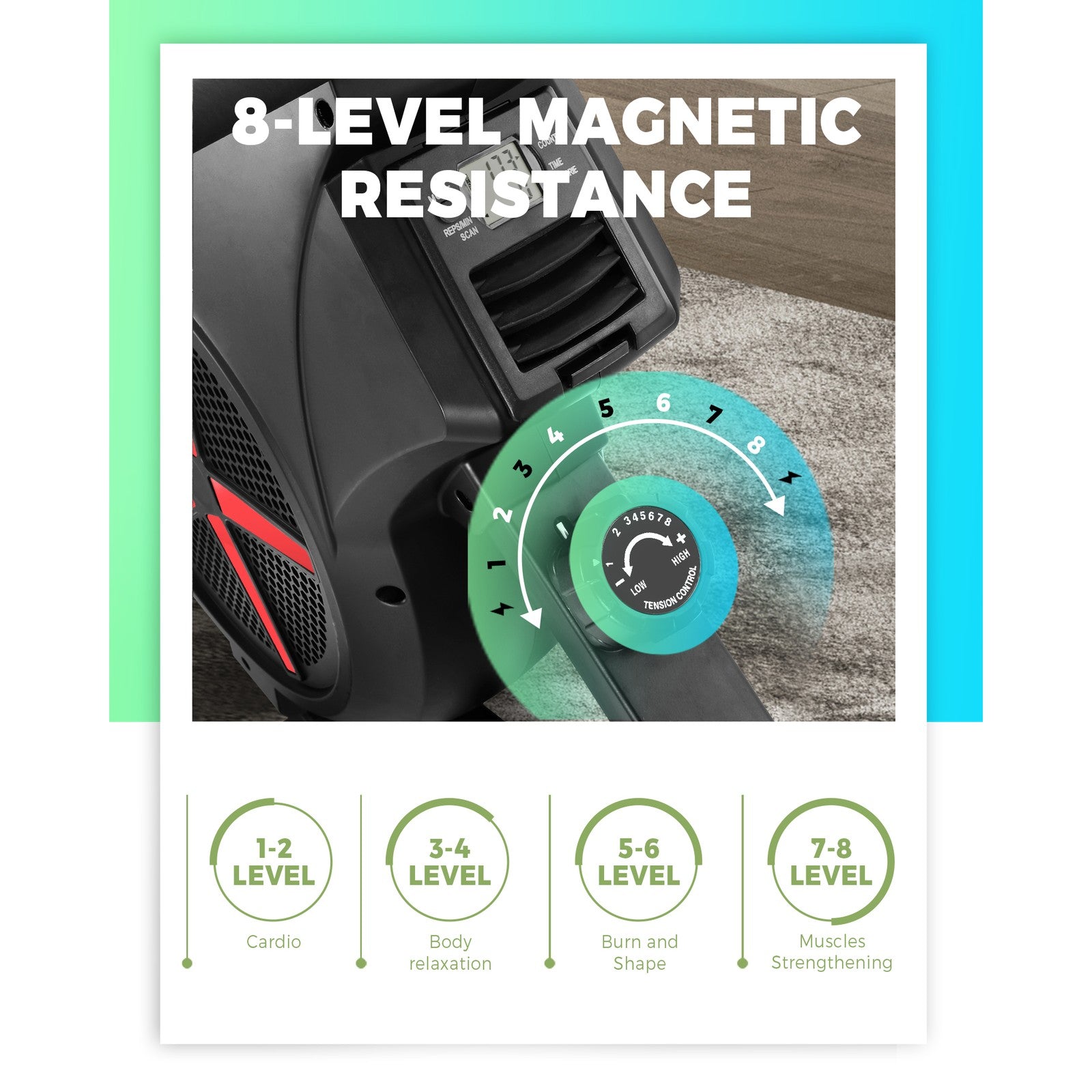 Finex Rowing Machine Rower Air Resistance Exercise Fitness Gym Home Cardio LCD - Sunyee