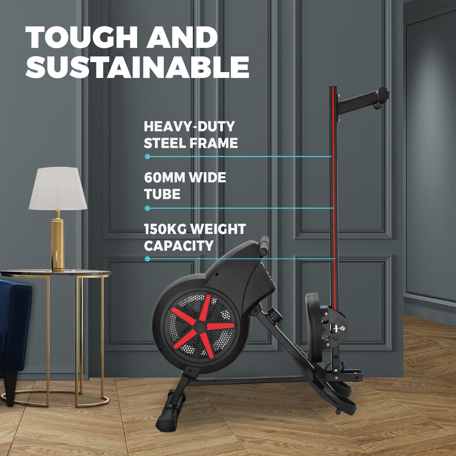 Finex Rowing Machine Rower Air Resistance Exercise Fitness Gym Home Cardio LCD - Sunyee