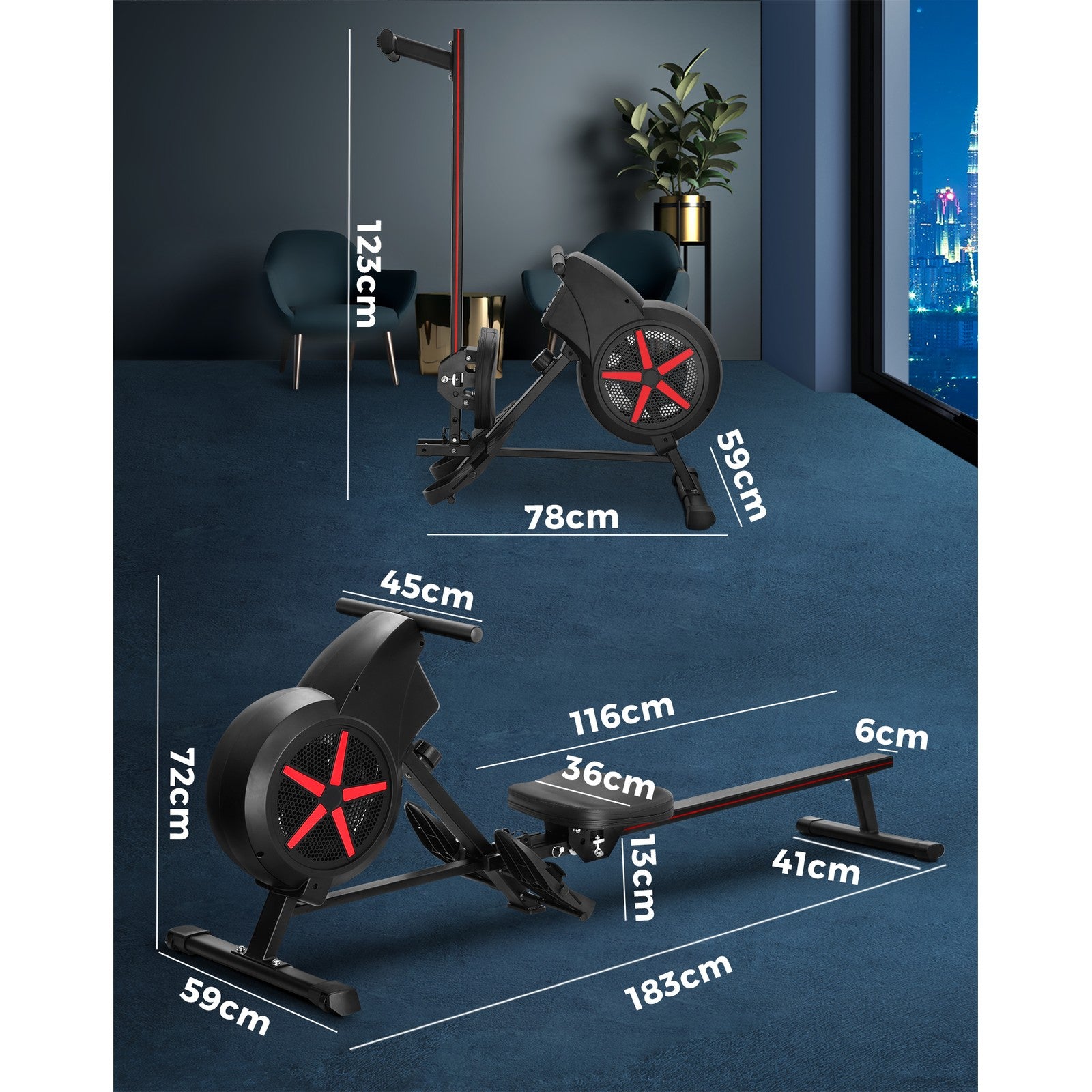 Finex Rowing Machine Rower Air Resistance Exercise Fitness Gym Home Cardio LCD - Sunyee