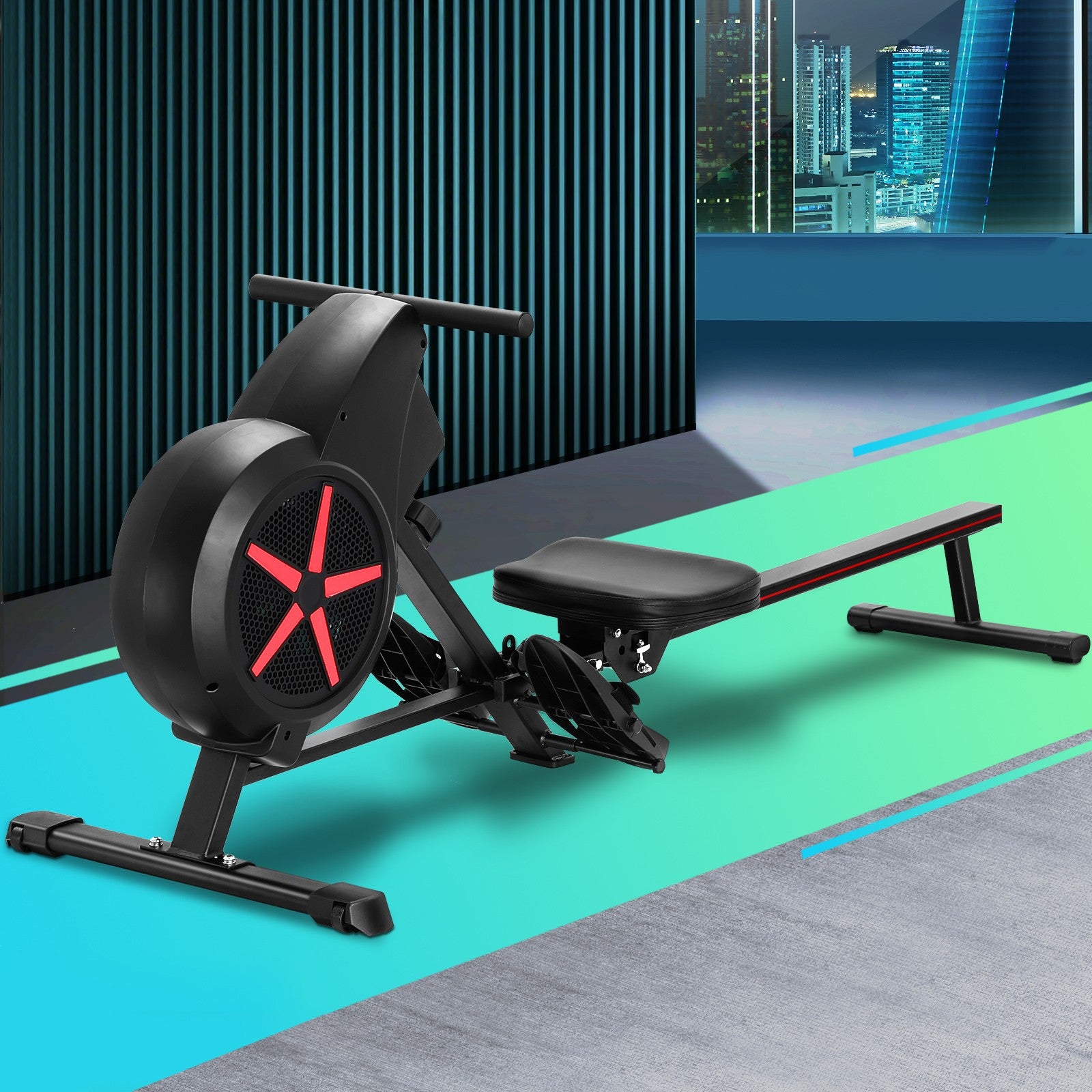 Finex Rowing Machine Rower Air Resistance Exercise Fitness Gym Home Cardio LCD - Sunyee