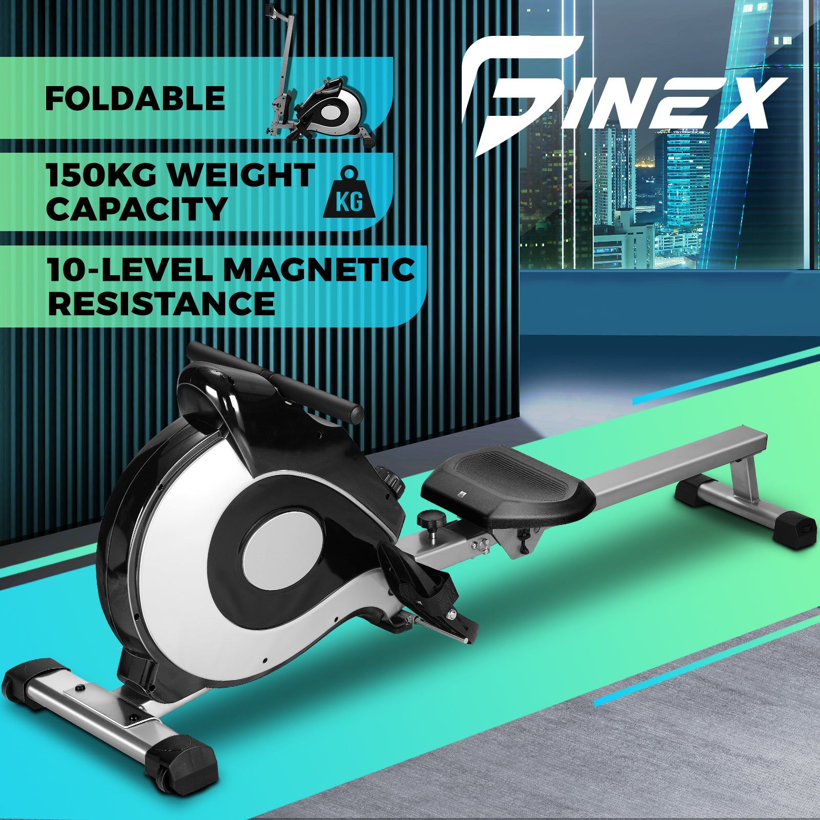 Finex Magnetic Rowing Machine Flywheel Resistance Rower Cardio Home Gym Fitness - Sunyee