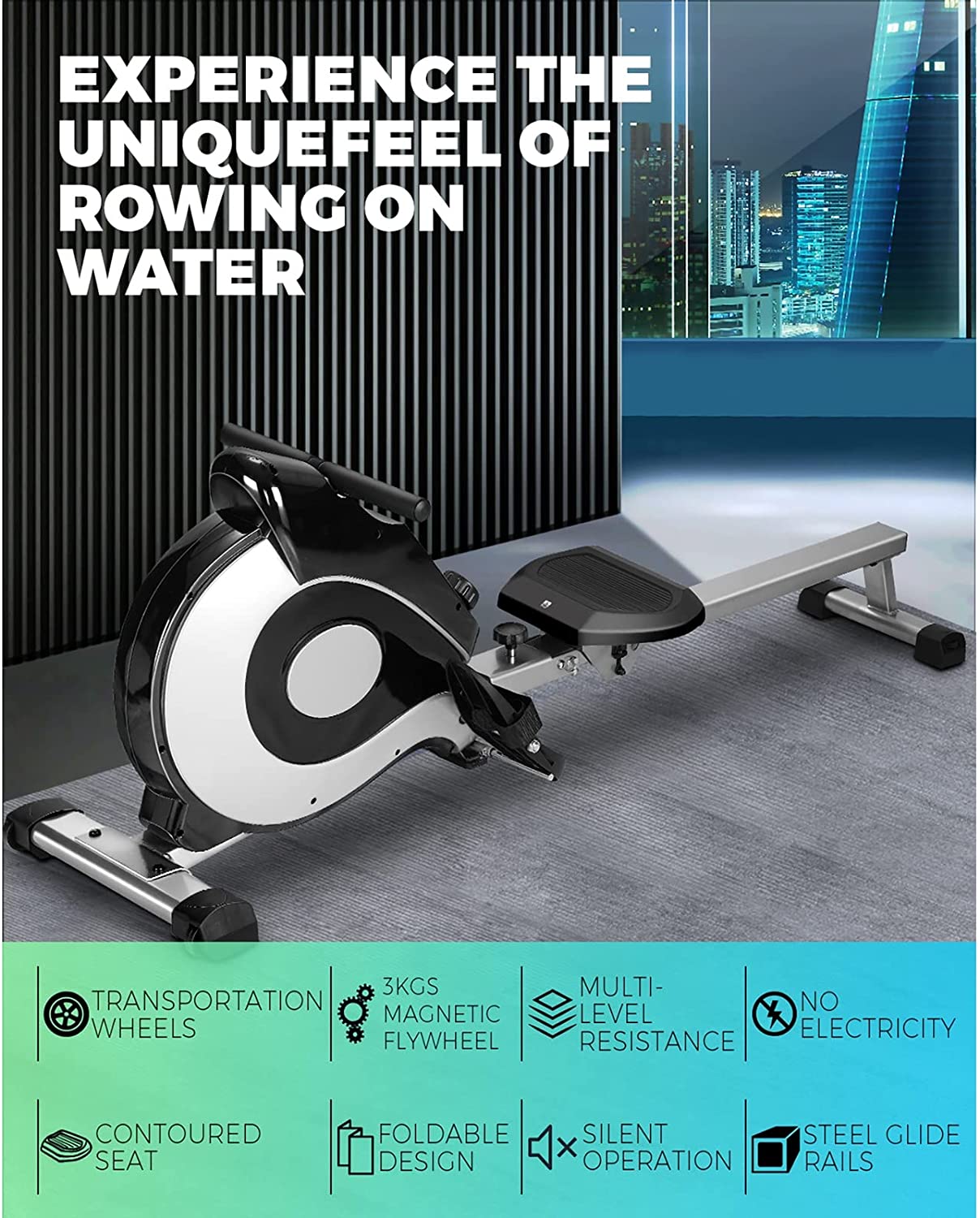 Finex Magnetic Rowing Machine Flywheel Resistance Rower Cardio Home Gym Fitness - Sunyee