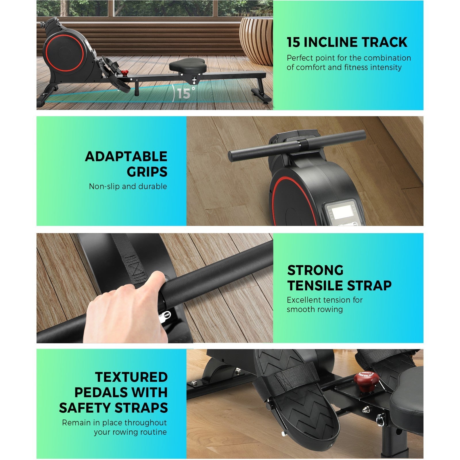 Finex Magnetic Rowing Machine Rower Resistance Cardio Fitness Home Gym Exercise - Sunyee