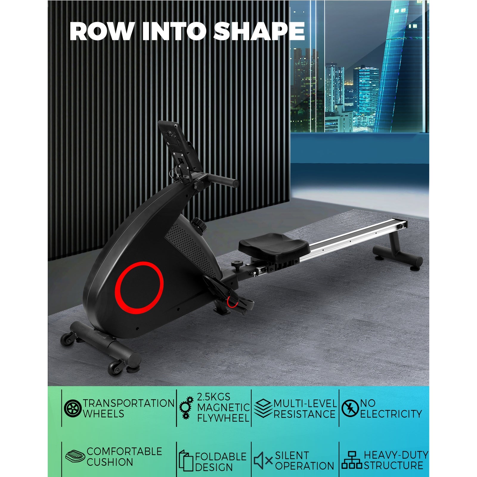 Finex Magnetic Rowing Machine Rower Resistance Exercise Fitness Gym Cardio - Sunyee