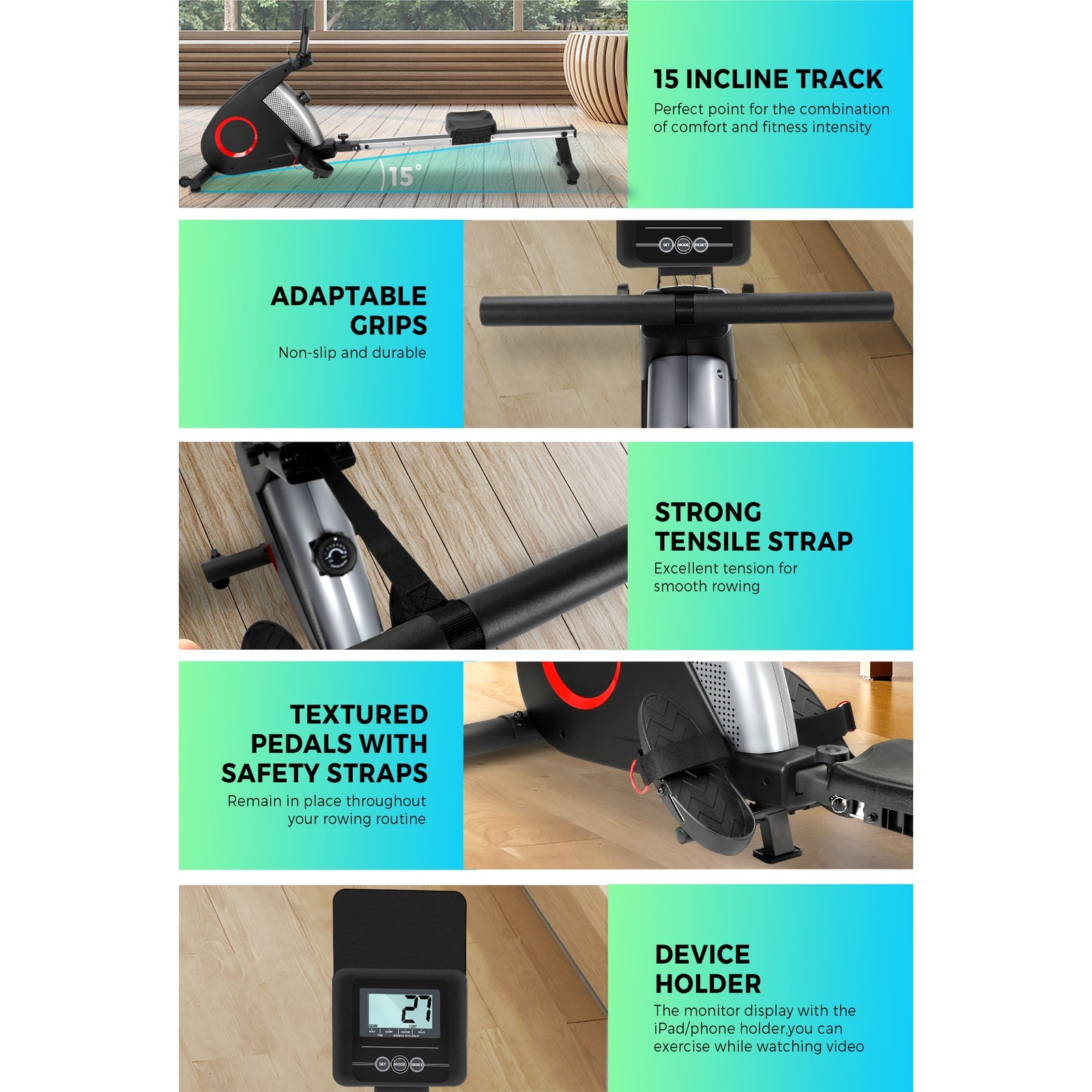 Finex Magnetic Rowing Machine Rower Resistance Exercise Fitness Gym Cardio - Sunyee