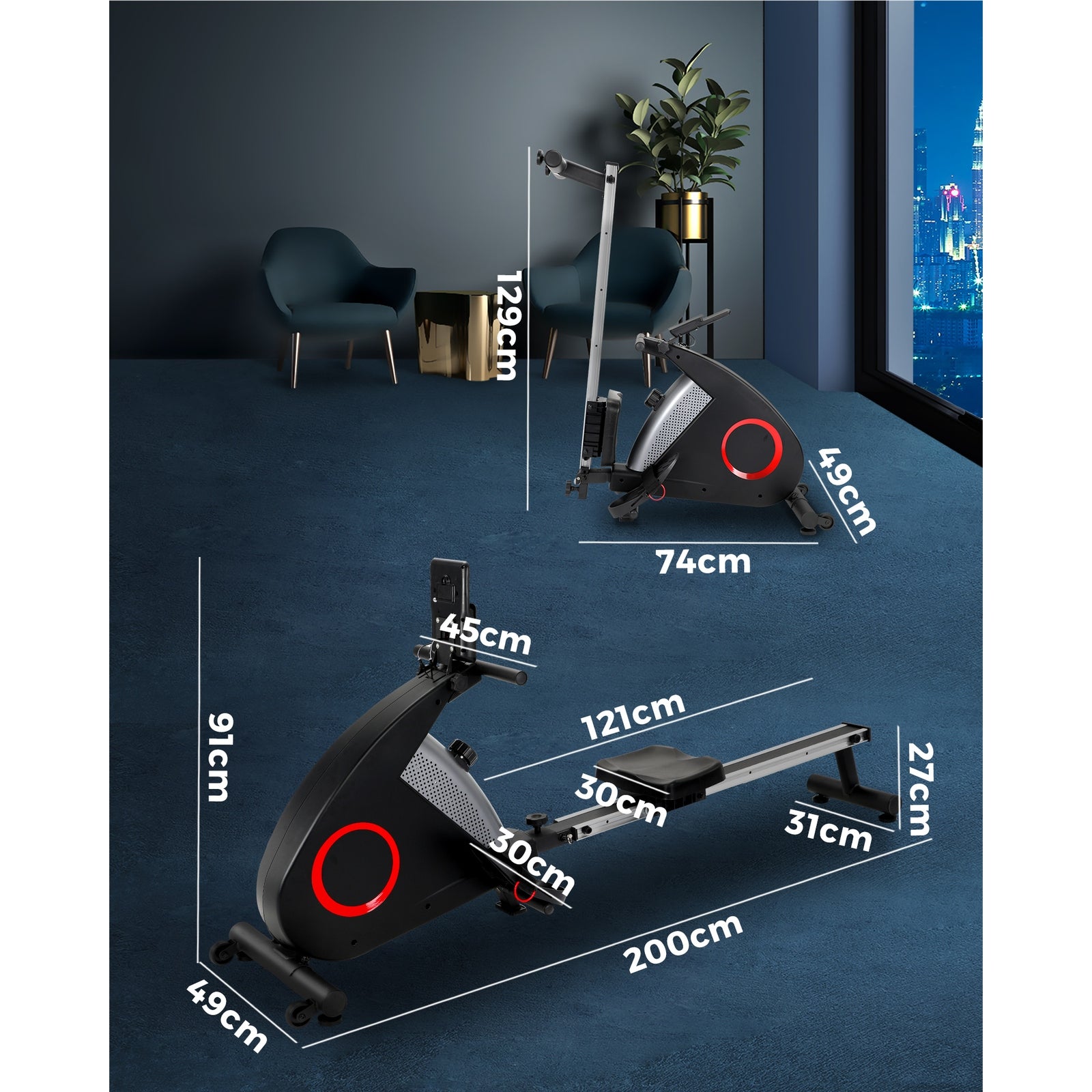 Finex Magnetic Rowing Machine Rower Resistance Exercise Fitness Gym Cardio - Sunyee