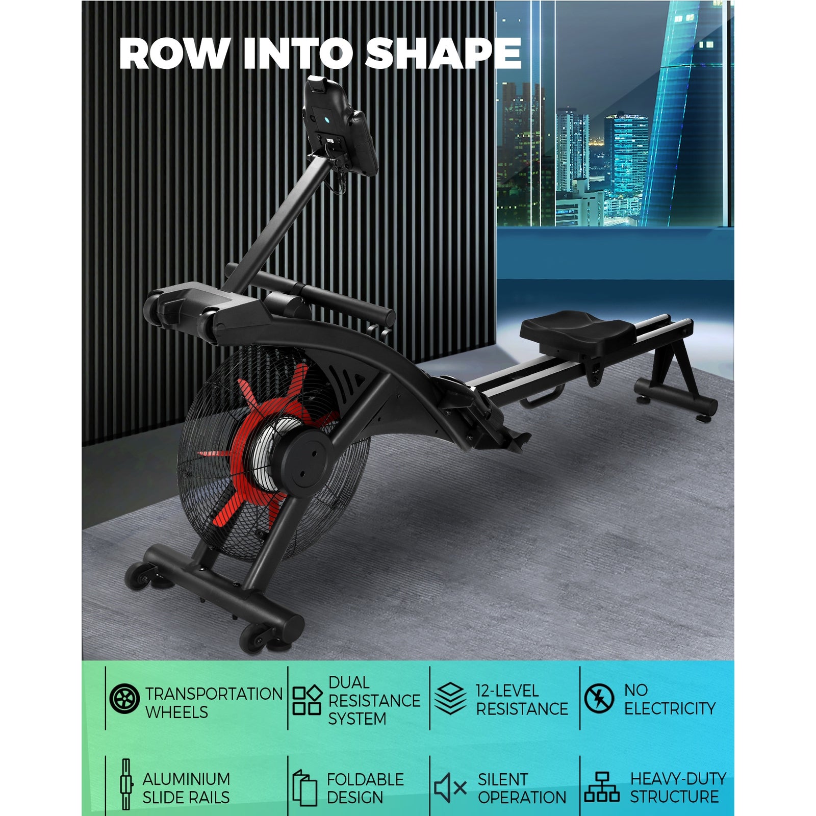 Finex Air Magnetic Flywheel Rowing Machine Rower Exercise Resistance Gym Cardio - Sunyee