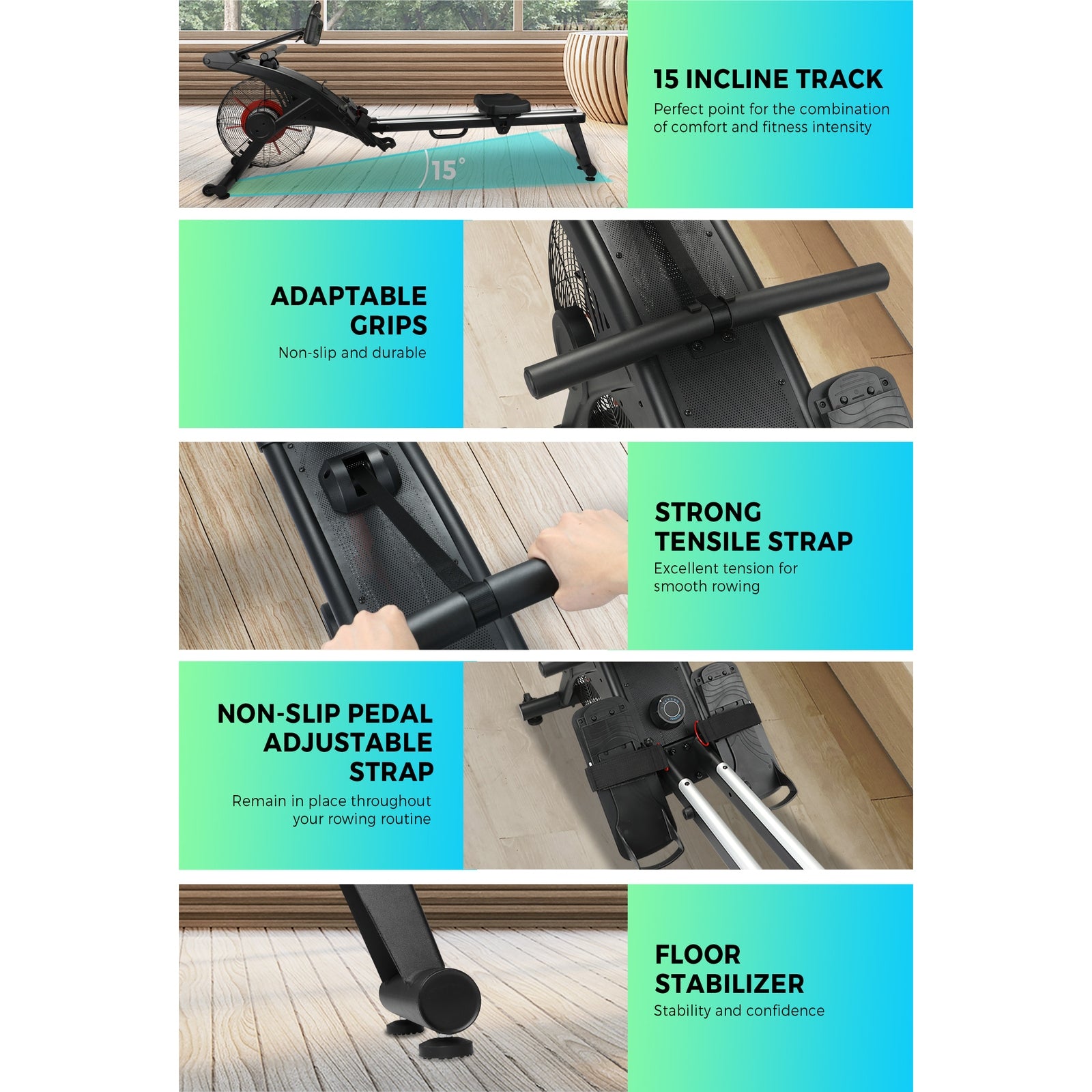 Finex Air Magnetic Flywheel Rowing Machine Rower Exercise Resistance Gym Cardio - Sunyee