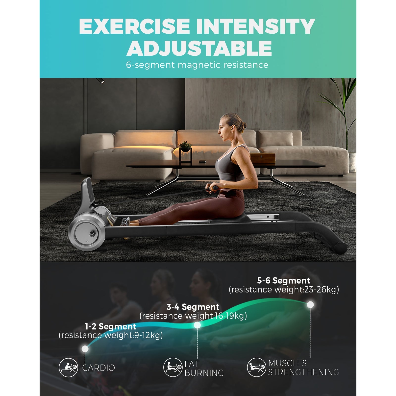 Finex Rowing Machine Rower Magnetic Resistence Home Gym Exercise Cardio Machine - Sunyee