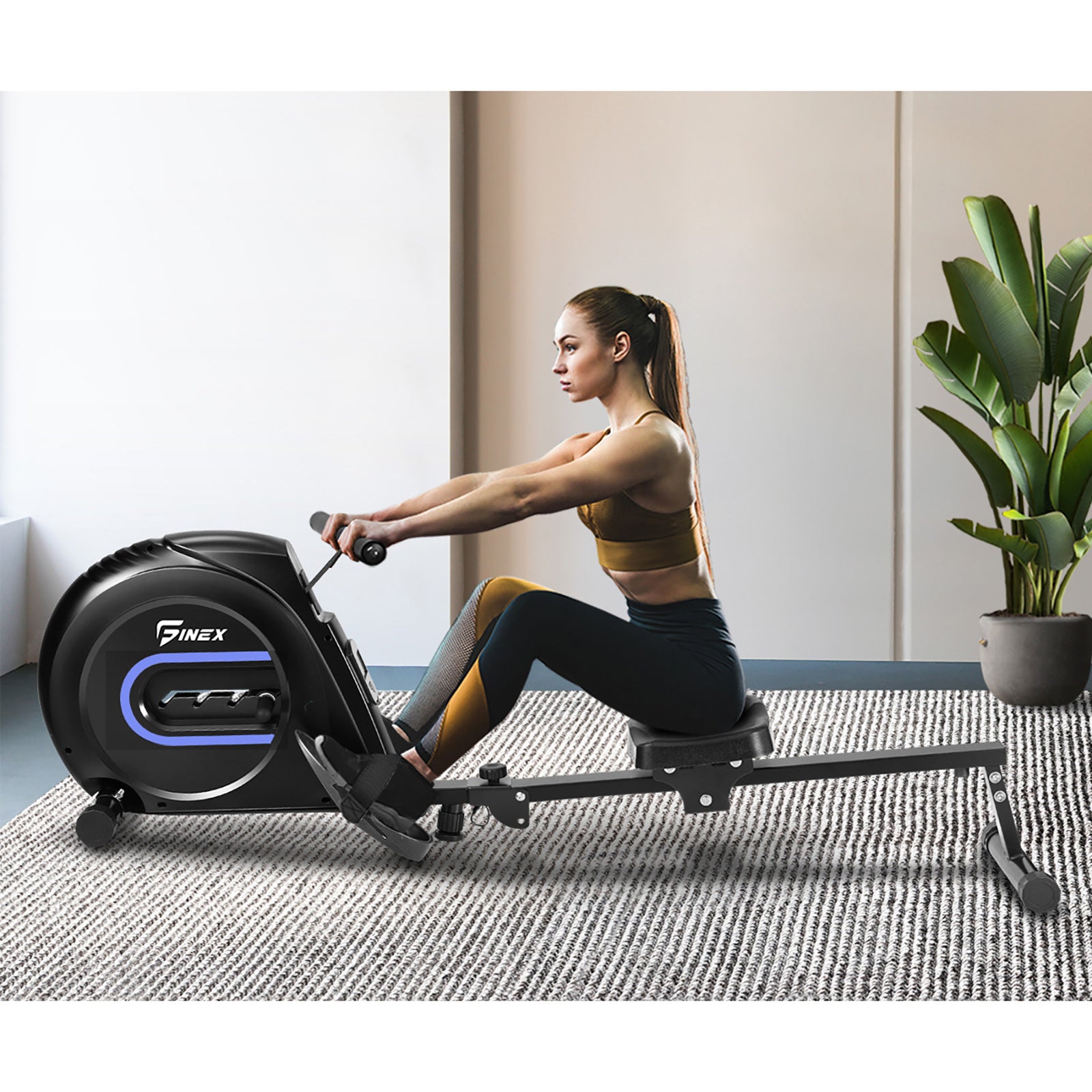 Finex Rowing Machine Elastic Rope Resistance Rower Adjustable Home Gym Fitness - Sunyee