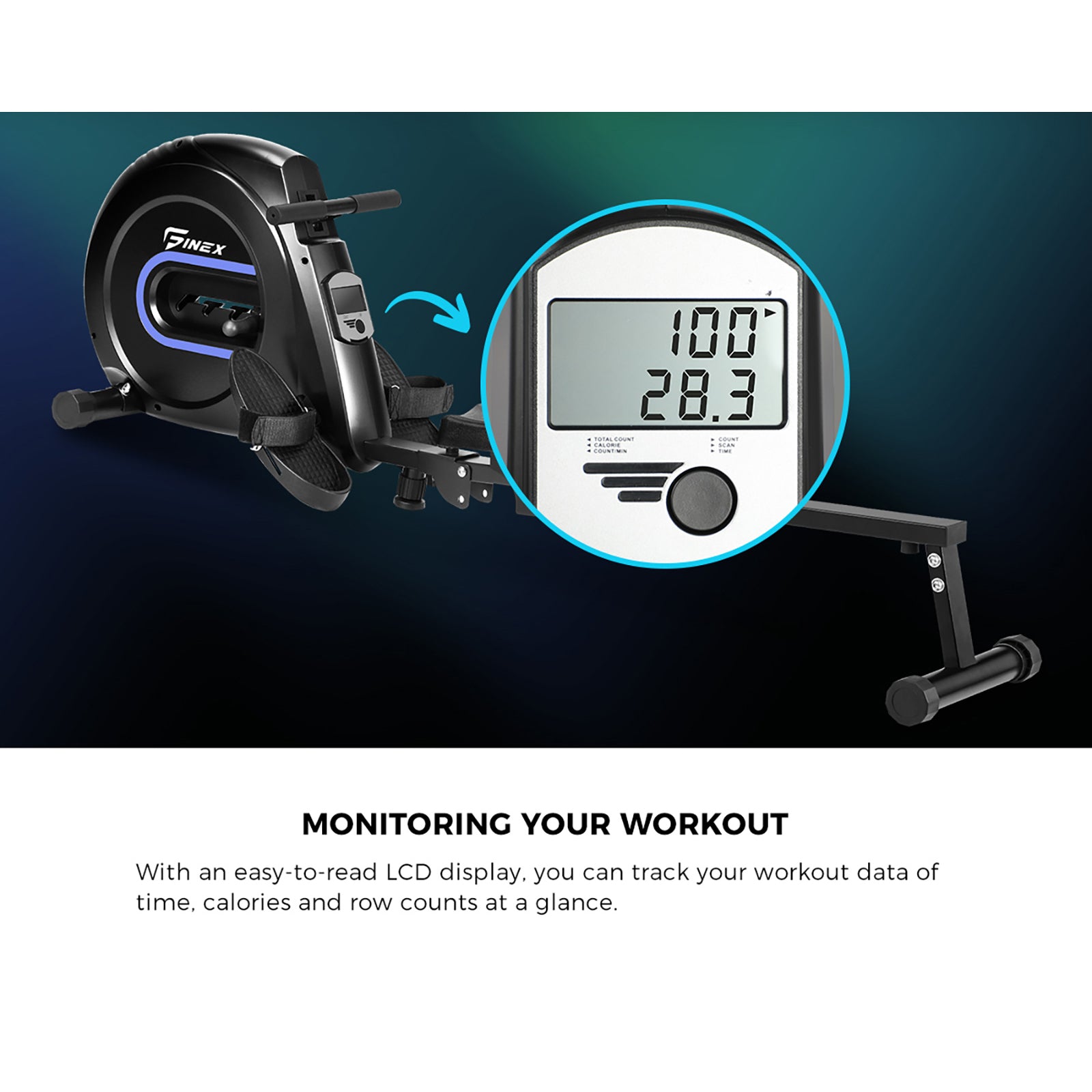 Finex Rowing Machine Elastic Rope Resistance Rower Adjustable Home Gym Fitness - Sunyee