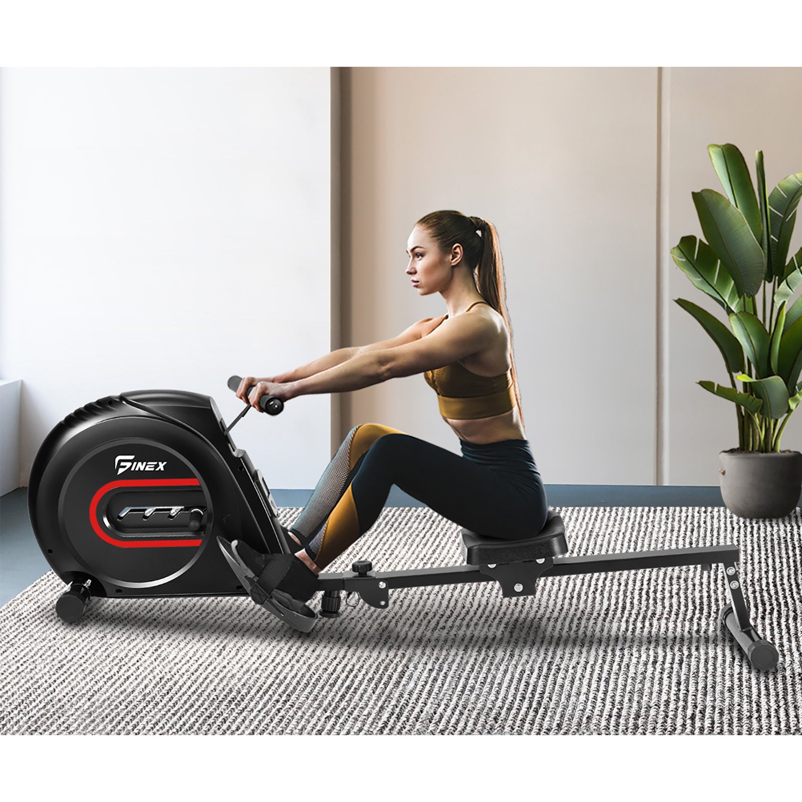 Finex Rowing Machine Rower Elastic Rope Resistance Exercise Home Gym Cardio - Sunyee