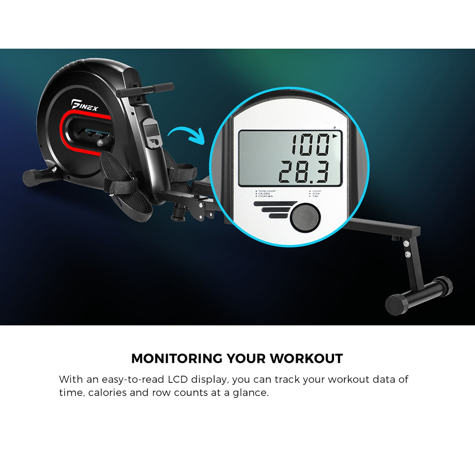 Finex Rowing Machine Rower Elastic Rope Resistance Exercise Home Gym Cardio - Sunyee