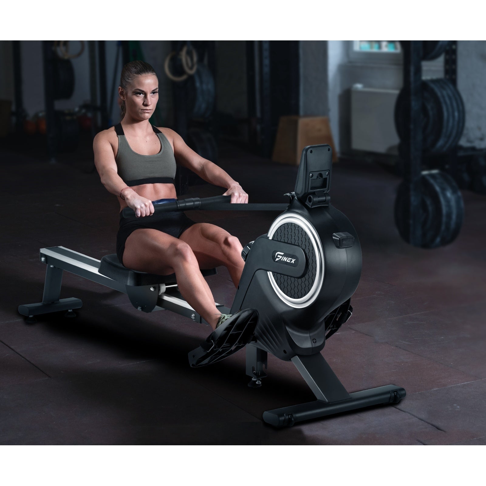 Finex Rowing Machine Rower Magnetic Resistance Exercise Fitness Cardio Aluminium - Sunyee