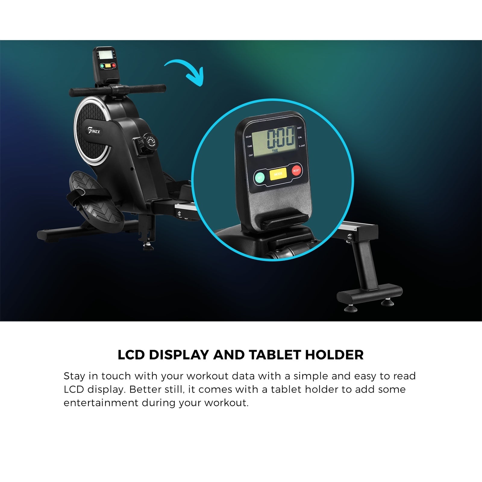 Finex Rowing Machine Rower Magnetic Resistance Exercise Fitness Cardio Aluminium - Sunyee