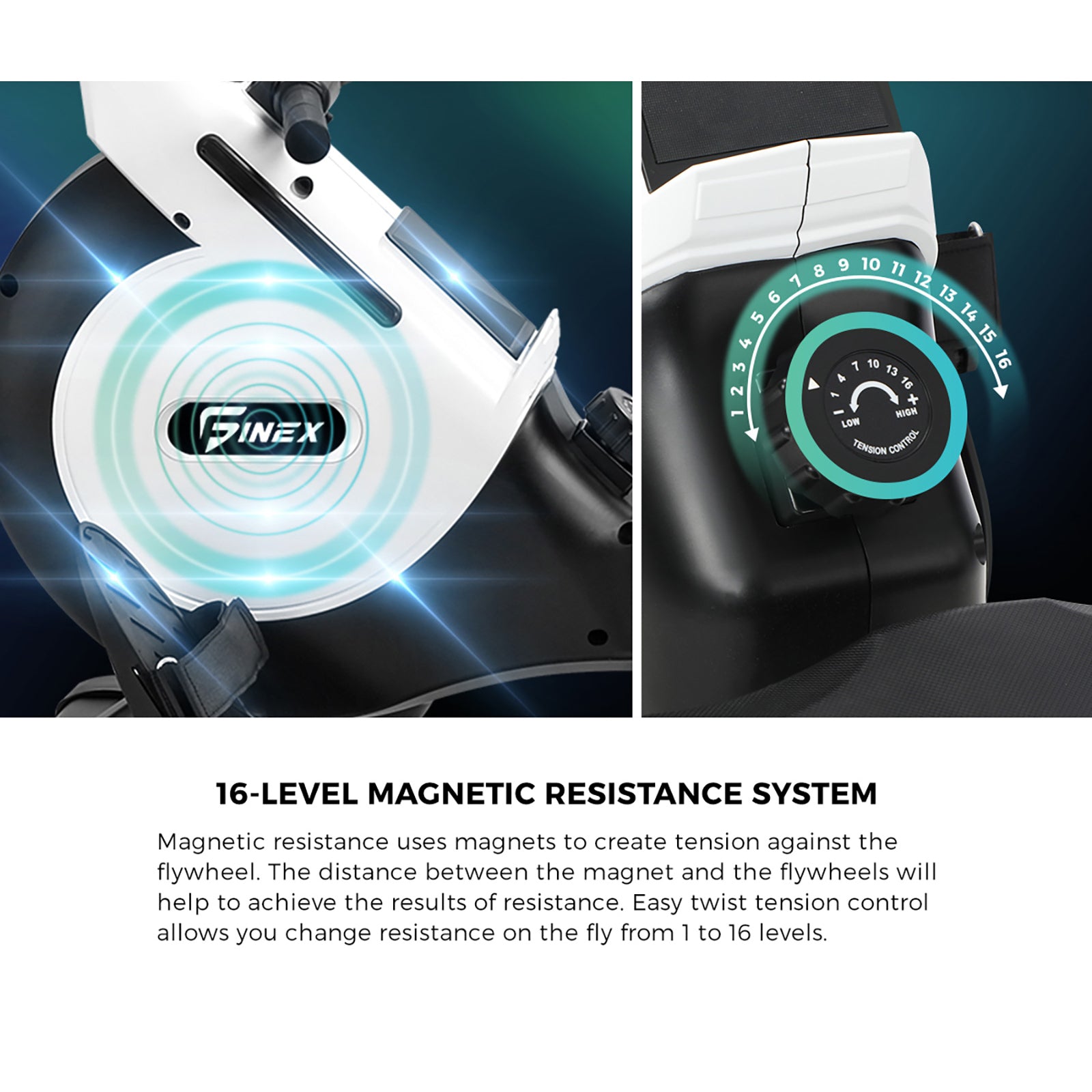 Finex Rowing Machine Magnetic Resistance Rower Fitness Home Gym Cardio 16-Level - Sunyee