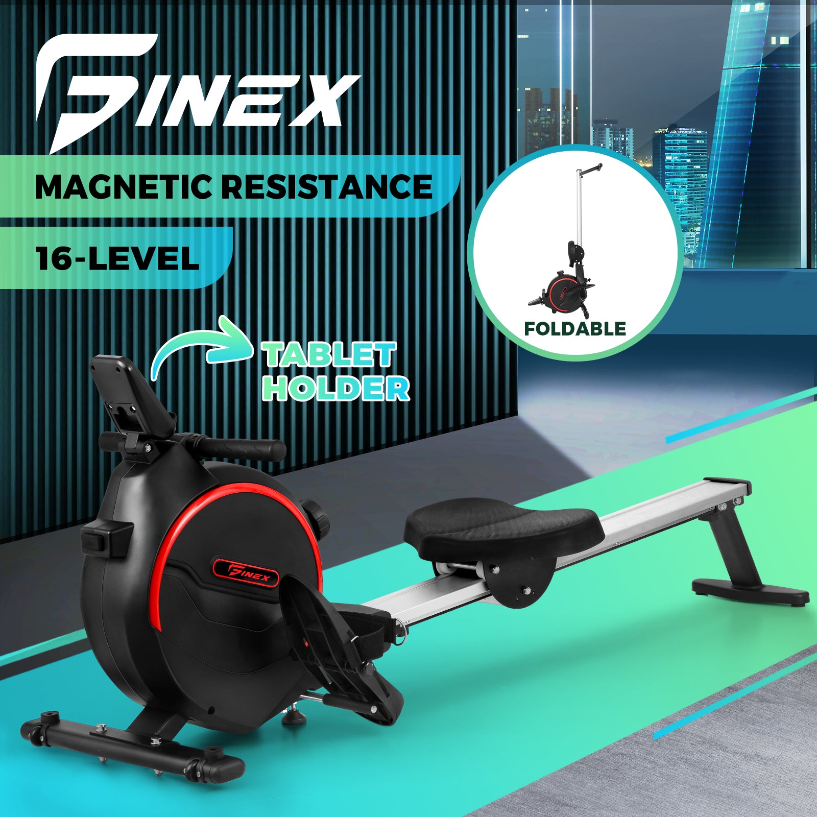 Finex Rowing Machine Rower Magnetic Resistance Fitness Home Gym Cardio 16-Level - Sunyee