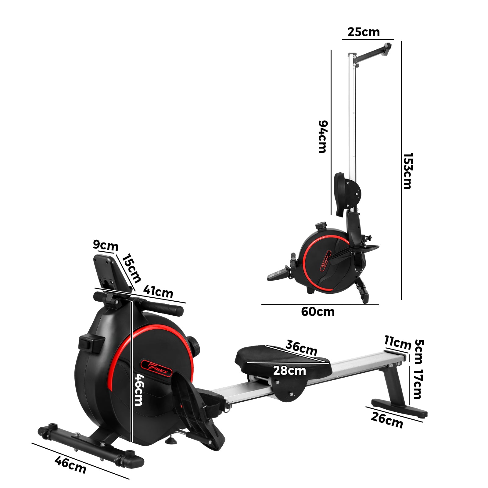 Finex Rowing Machine Rower Magnetic Resistance Fitness Home Gym Cardio 16-Level - Sunyee