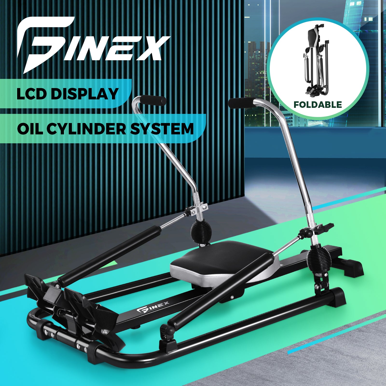Finex Rowing Machine Rower Hydraulic Resistance Exercise Fitness Gym Cardio - Sunyee